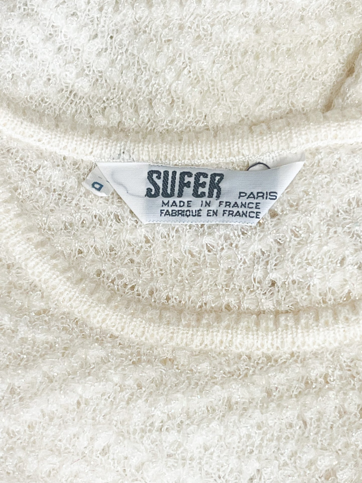Pull Vintage Années 80 - Blanc Crème & Fils Métallisés - Mohair - Made in France SUFFER Paris – T36/38