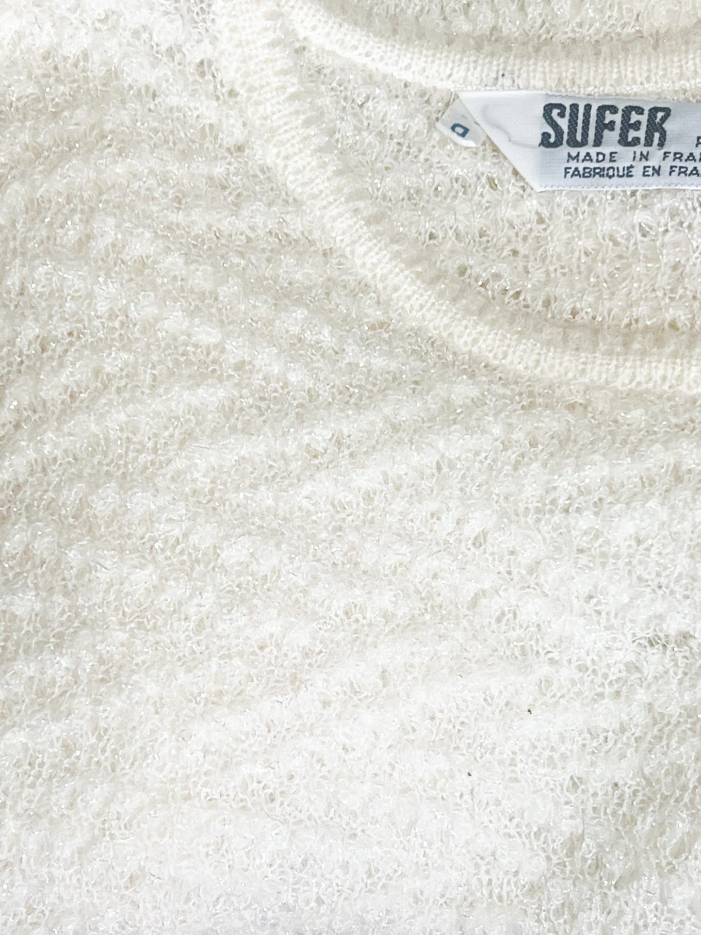 Pull Vintage Années 80 - Blanc Crème & Fils Métallisés - Mohair - Made in France SUFFER Paris – T36/38