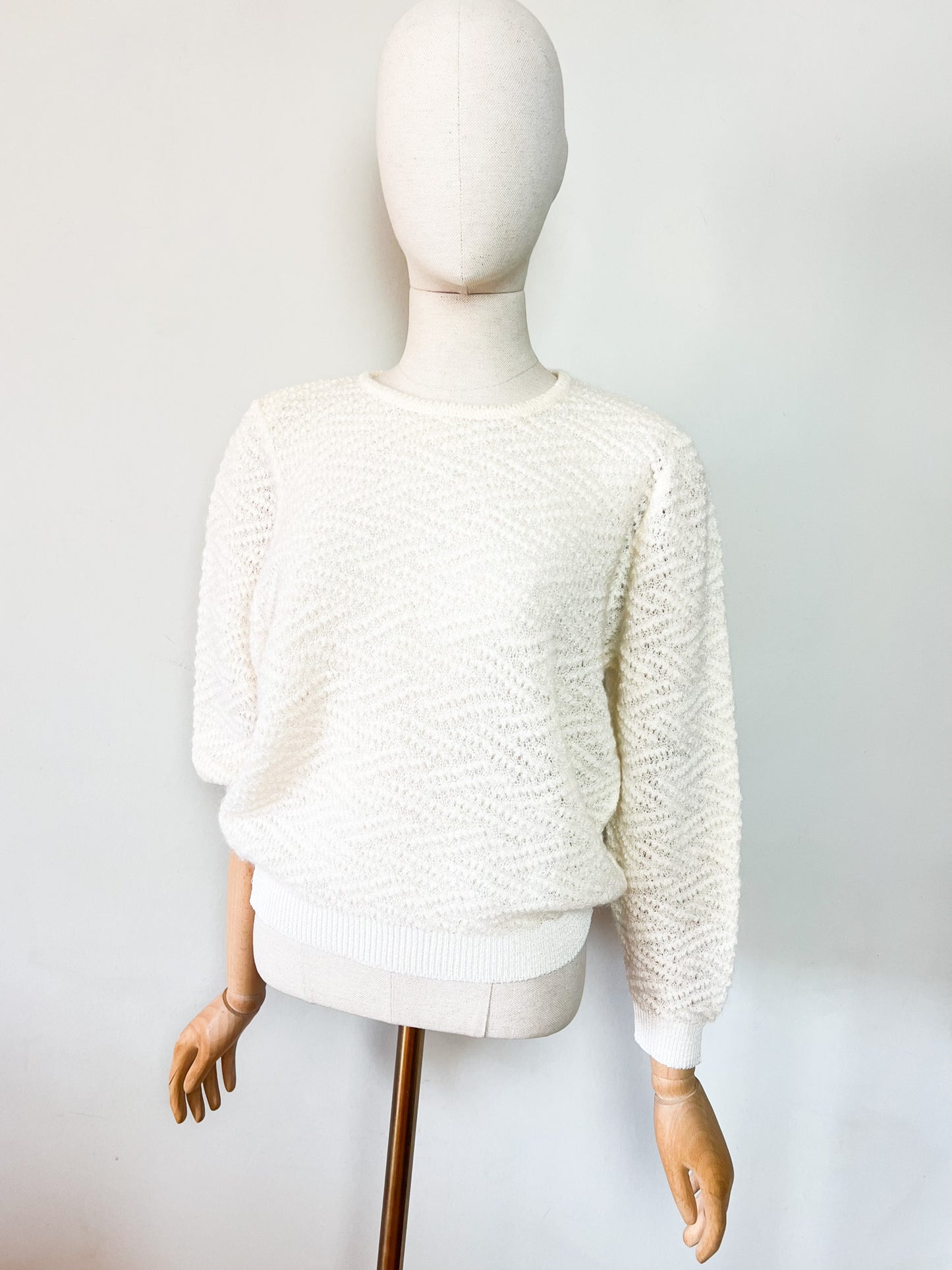 Pull Vintage Années 80 - Blanc Crème & Fils Métallisés - Mohair - Made in France SUFFER Paris – T36/38