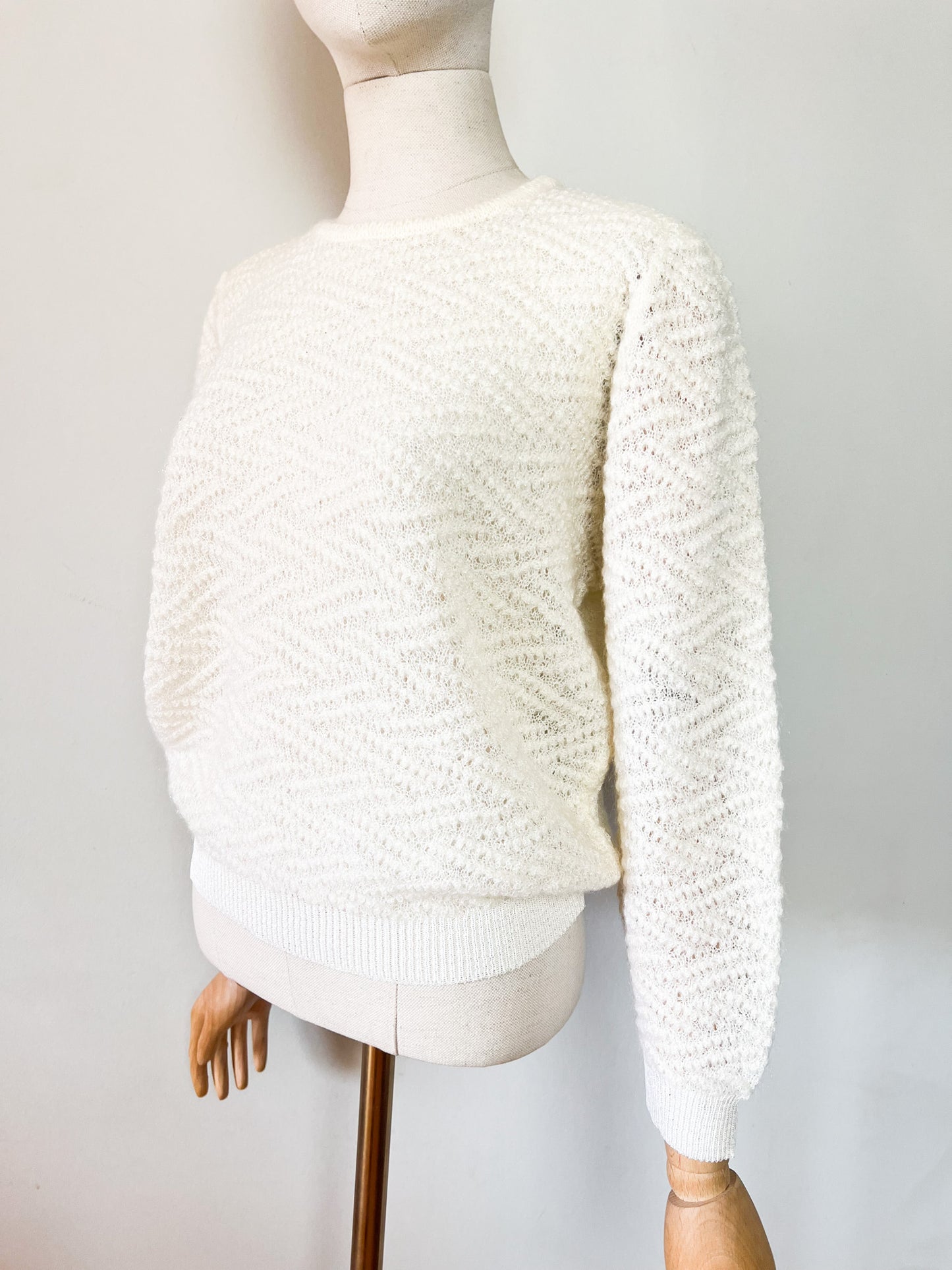 Pull Vintage Années 80 - Blanc Crème & Fils Métallisés - Mohair - Made in France SUFFER Paris – T36/38