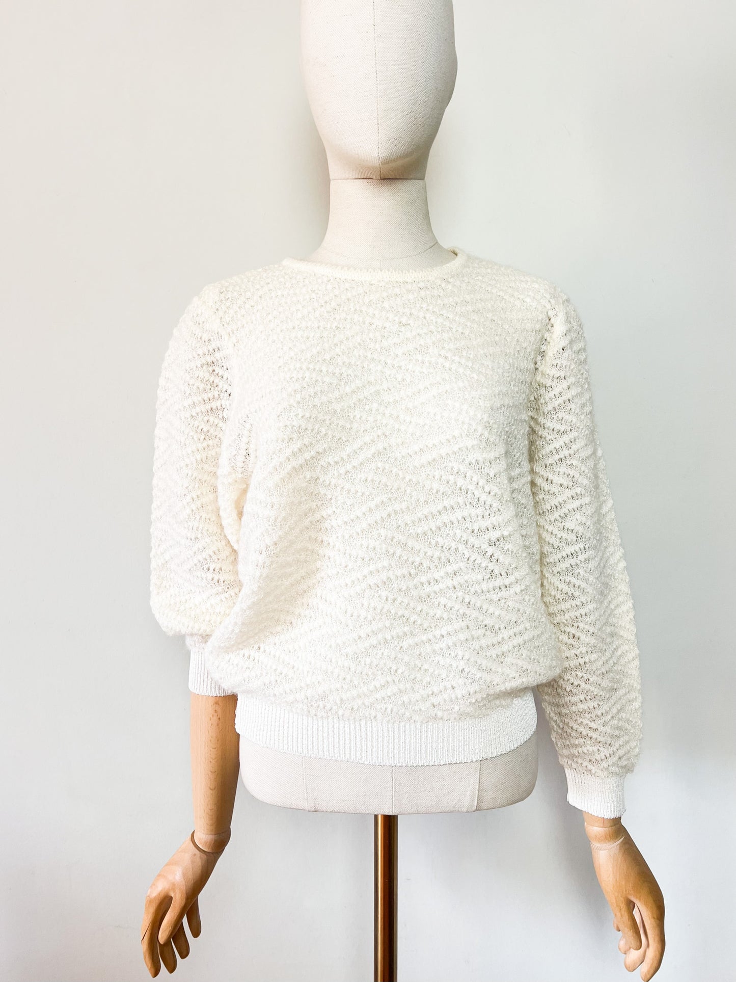 Pull Vintage Années 80 - Blanc Crème & Fils Métallisés - Mohair - Made in France SUFFER Paris – T36/38