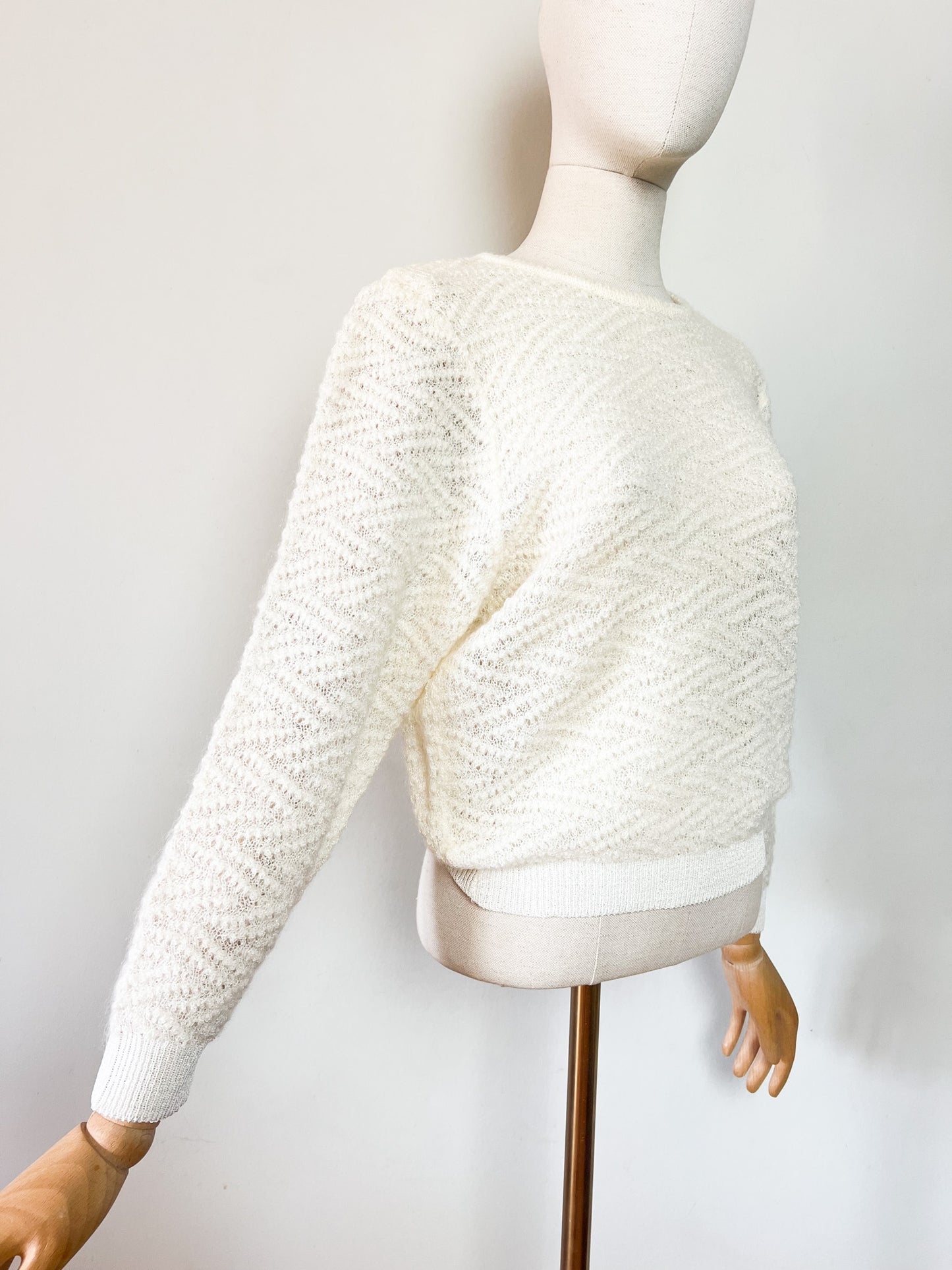 Pull Vintage Années 80 - Blanc Crème & Fils Métallisés - Mohair - Made in France SUFFER Paris – T36/38