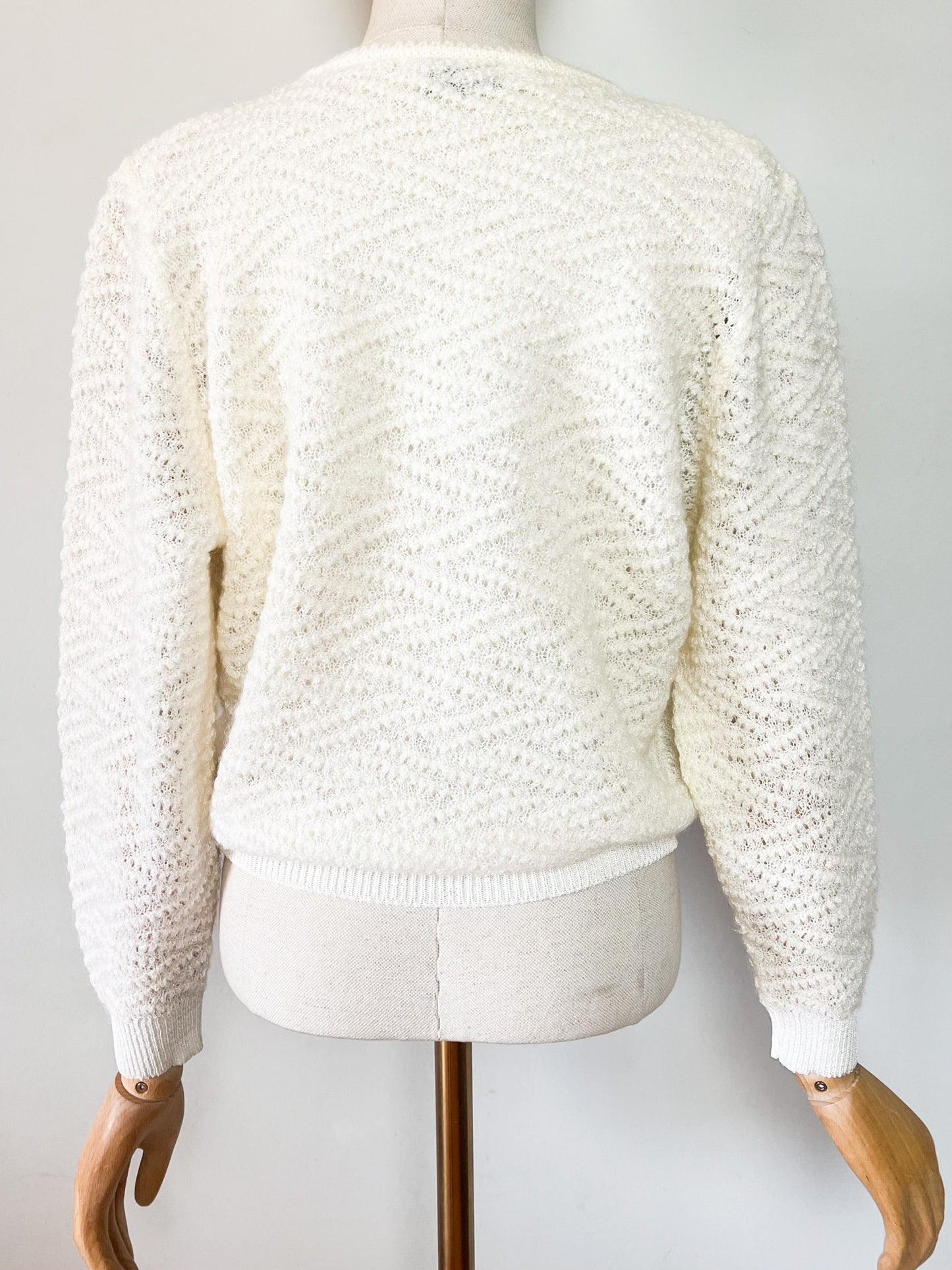 Pull Vintage Années 80 - Blanc Crème & Fils Métallisés - Mohair - Made in France SUFFER Paris – T36/38