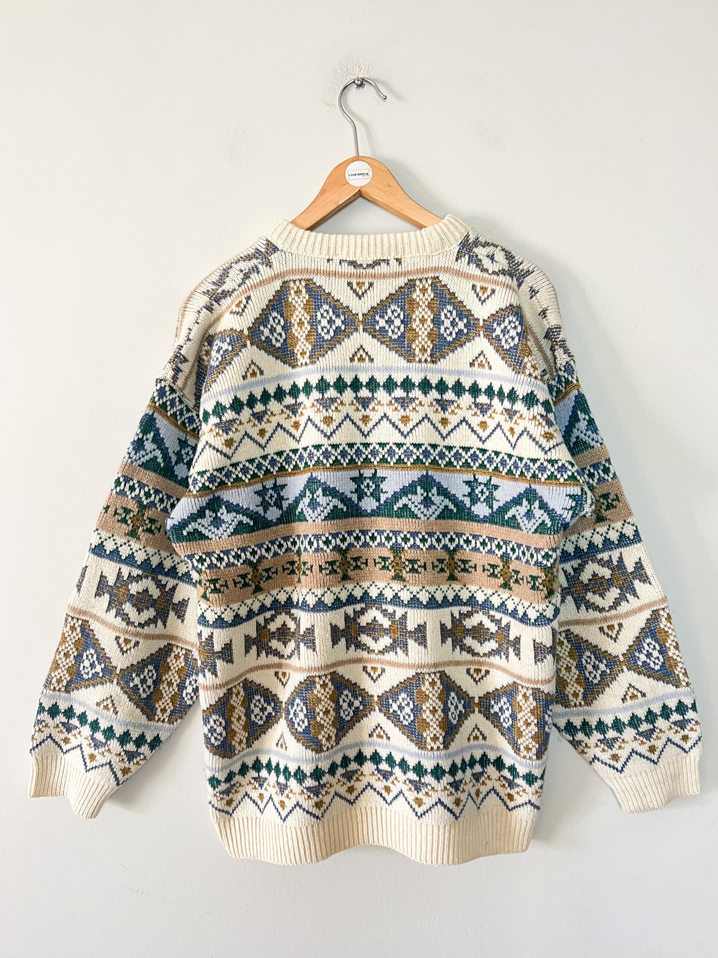 Pull Norvégien Bergère de France - Blanc Crème & Bleu - Laine - Made in France - T. XL/XXL
