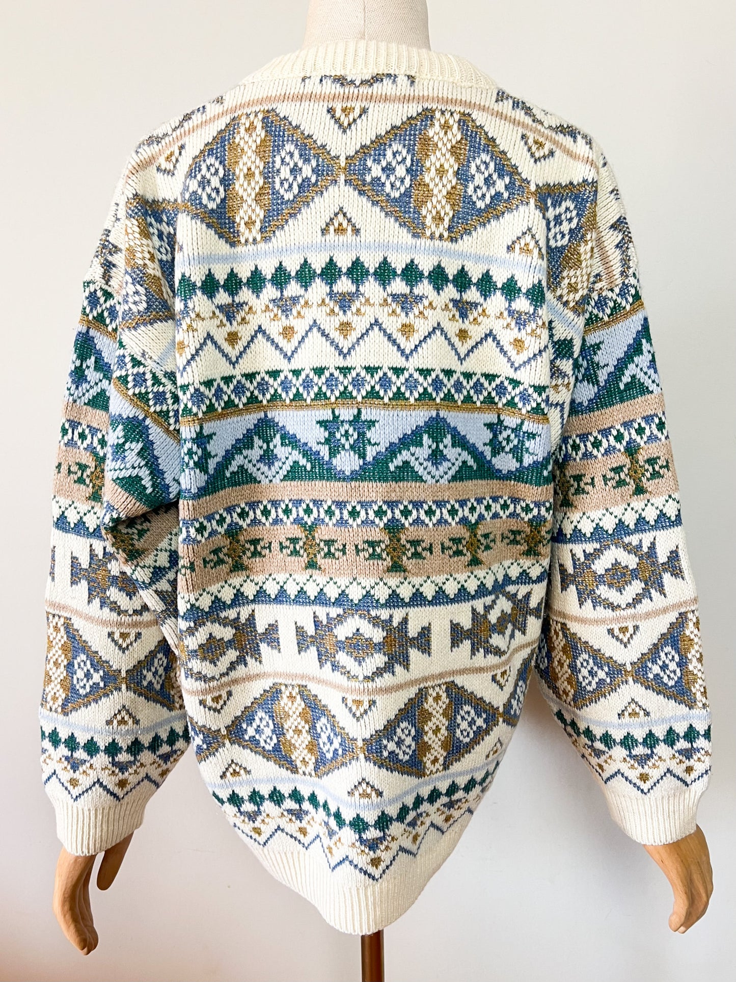 Pull Norvégien Bergère de France - Blanc Crème & Bleu - Laine - Made in France - T. XL/XXL