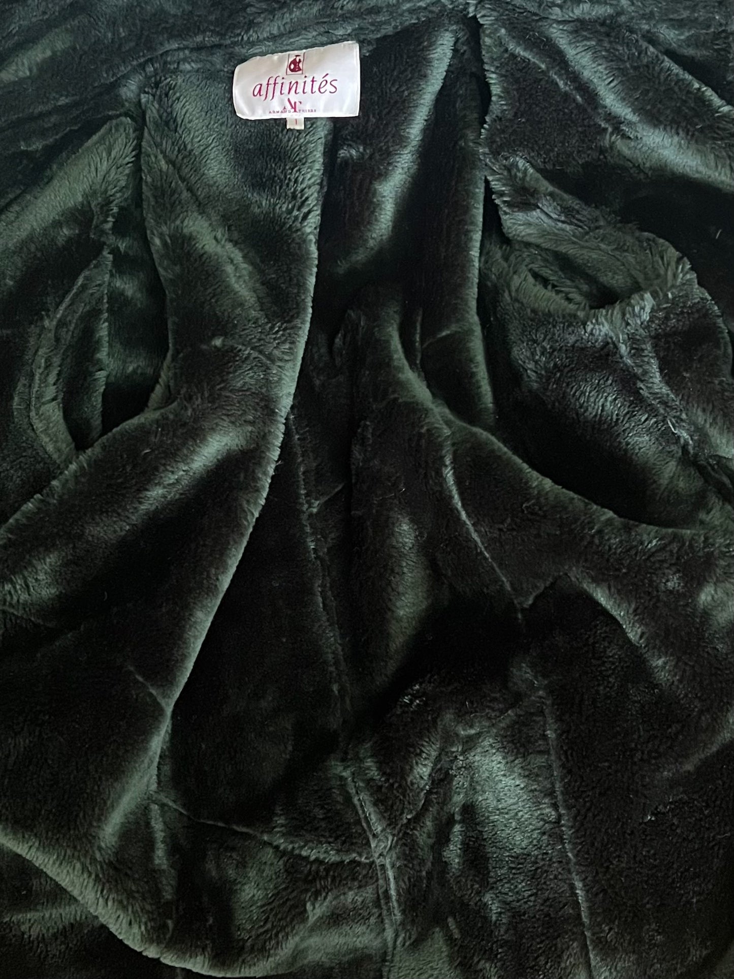 Manteau Vintage en Velours de Cuir Vert & Fausse Fourrure - T 38/40