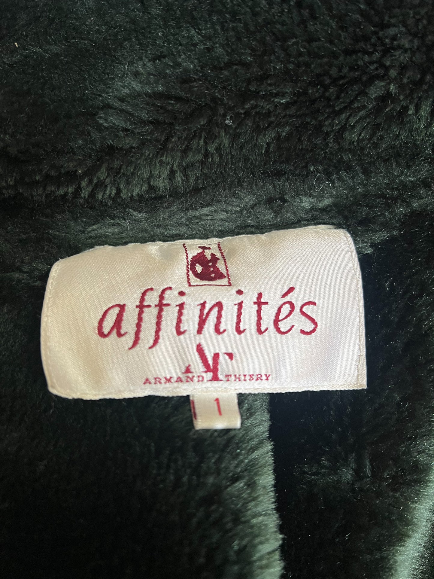 Manteau Vintage en Velours de Cuir Vert & Fausse Fourrure - T 38/40