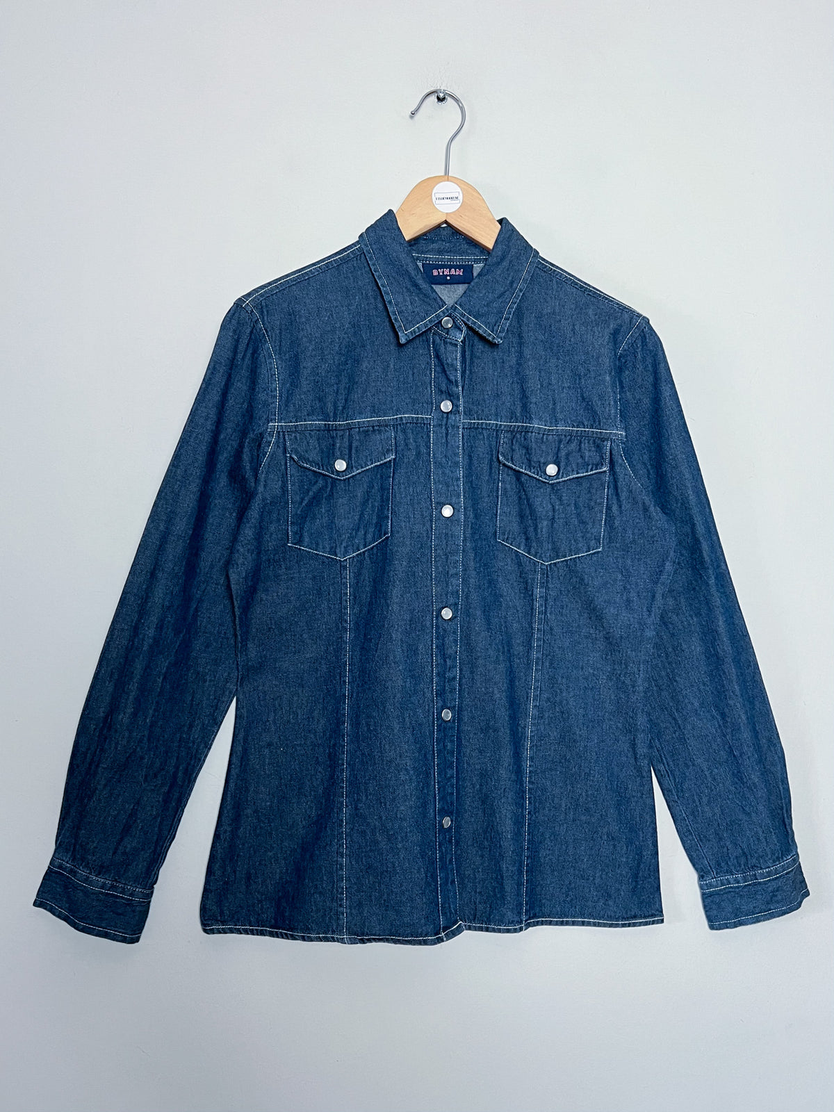 Chemise / surchemise en jean vintage années 90 style western à pressions nacrées — Taille S (36/38)