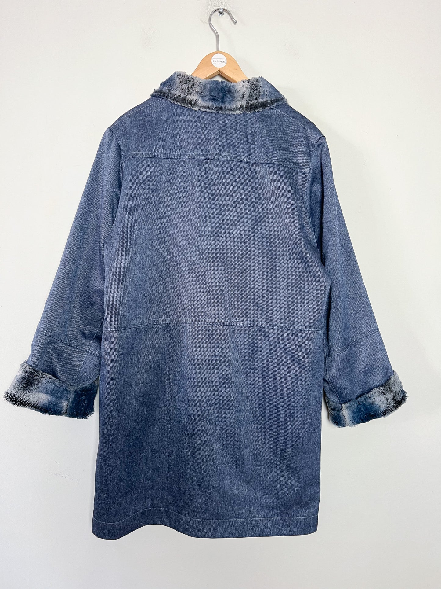 Manteau Mi-Saison Bleu Satiné - Doublure Fausse Fourrure - Look Y2K - T. 40/42