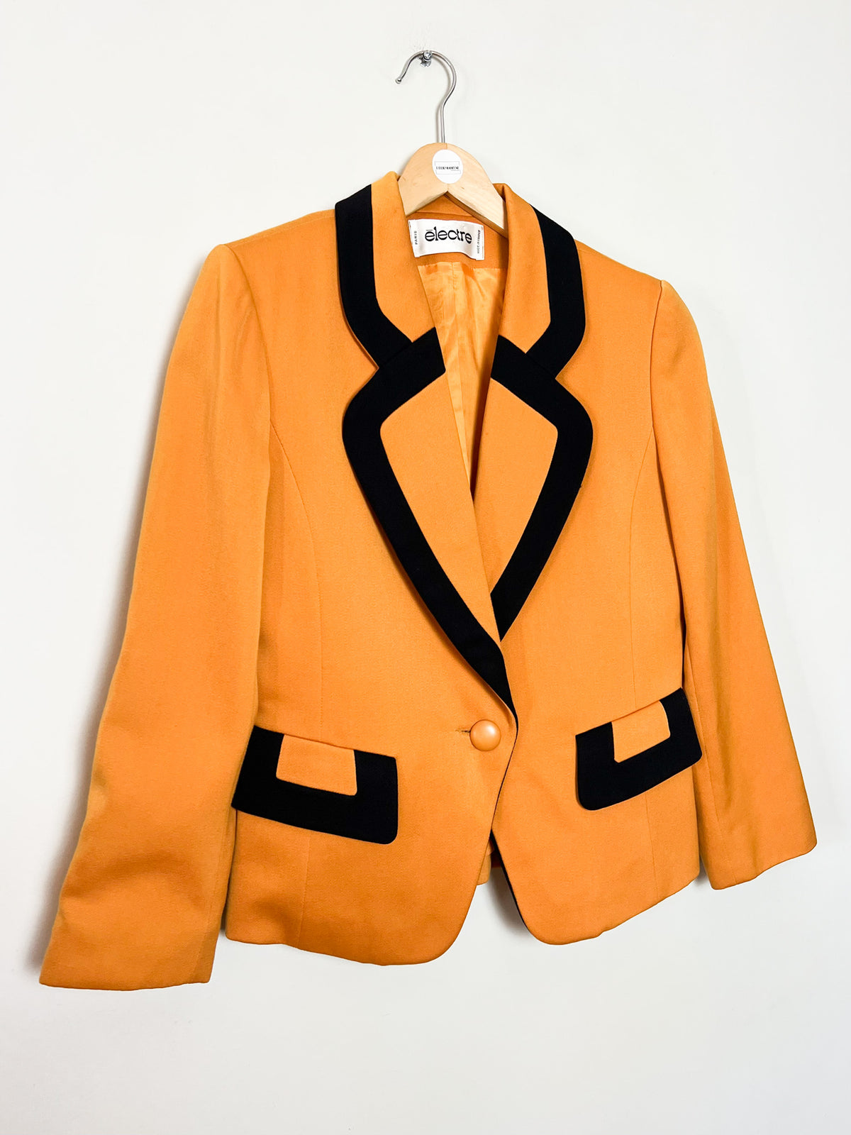 Veste de tailleur vintage années 80s moutarde & col noir 100% Pure Laine Electre Paris Taille 38/40