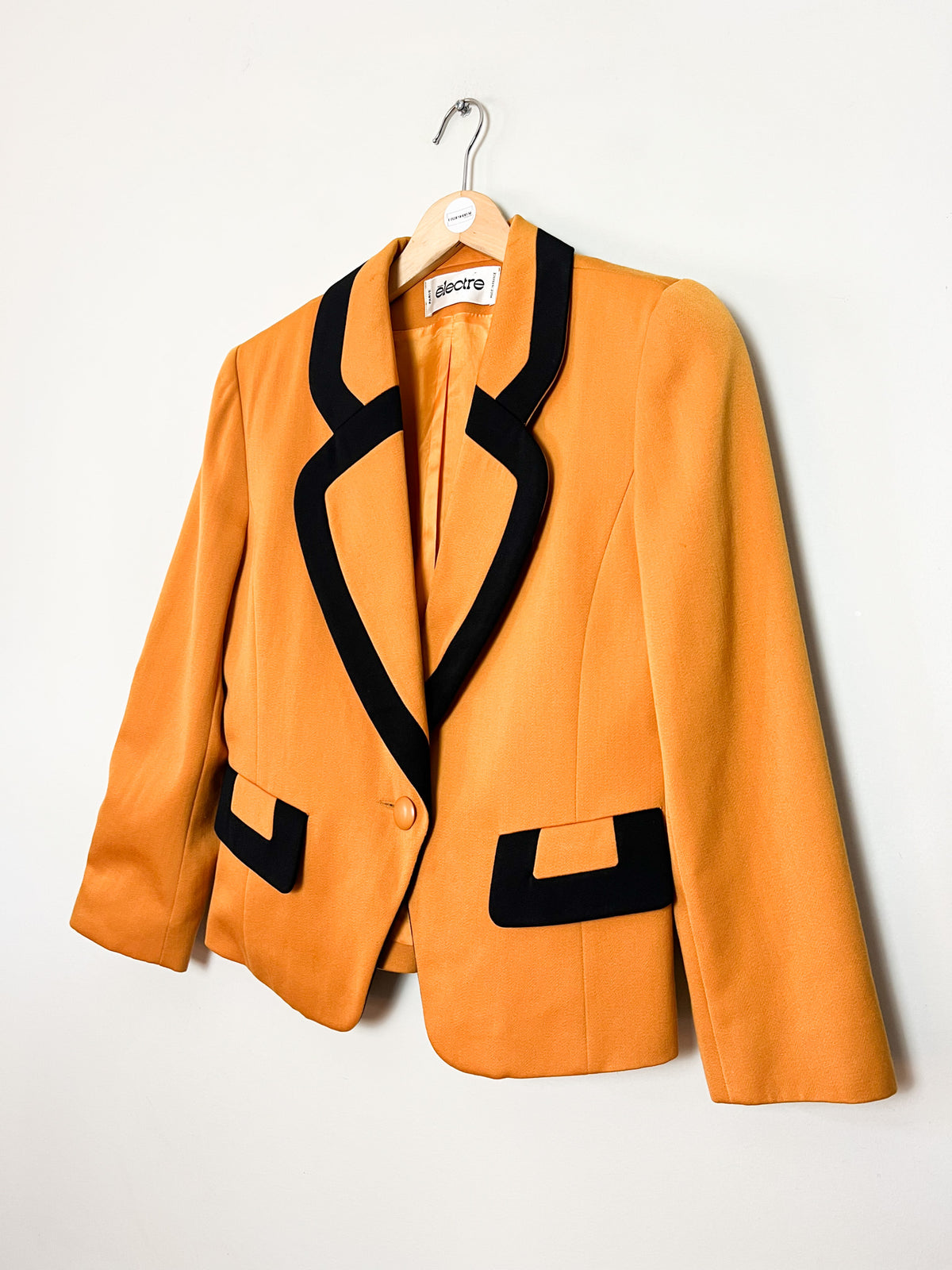 Veste de tailleur vintage années 80s moutarde & col noir 100% Pure Laine Electre Paris Taille 38/40