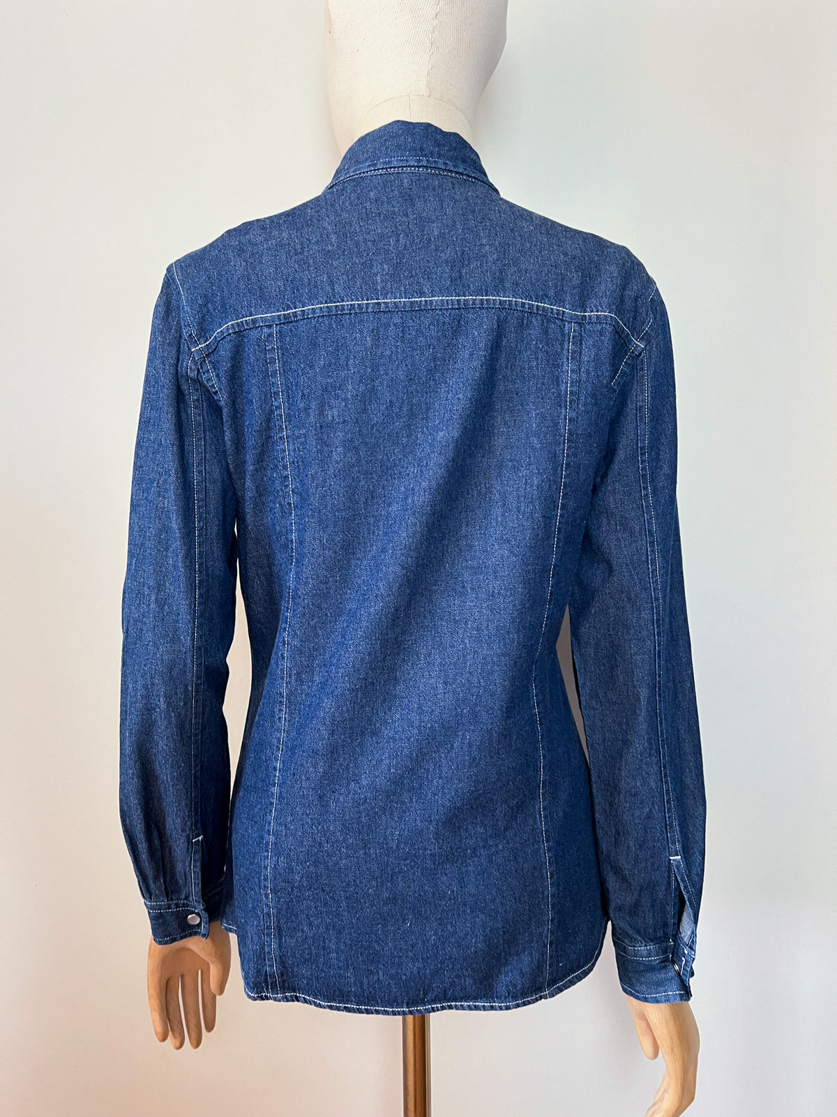 Chemise / surchemise en jean vintage années 90 style western à pressions nacrées — Taille S (36/38)