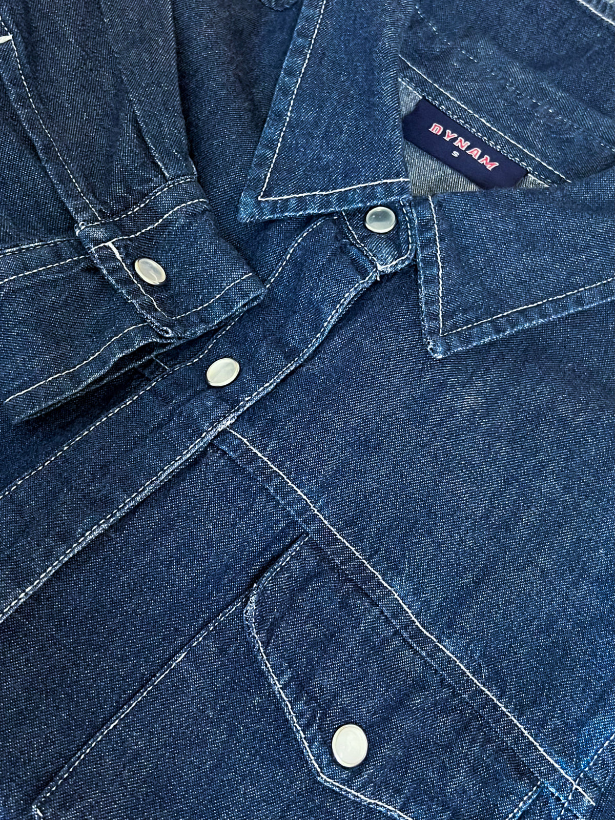 Chemise / surchemise en jean vintage années 90 style western à pressions nacrées — Taille S (36/38)
