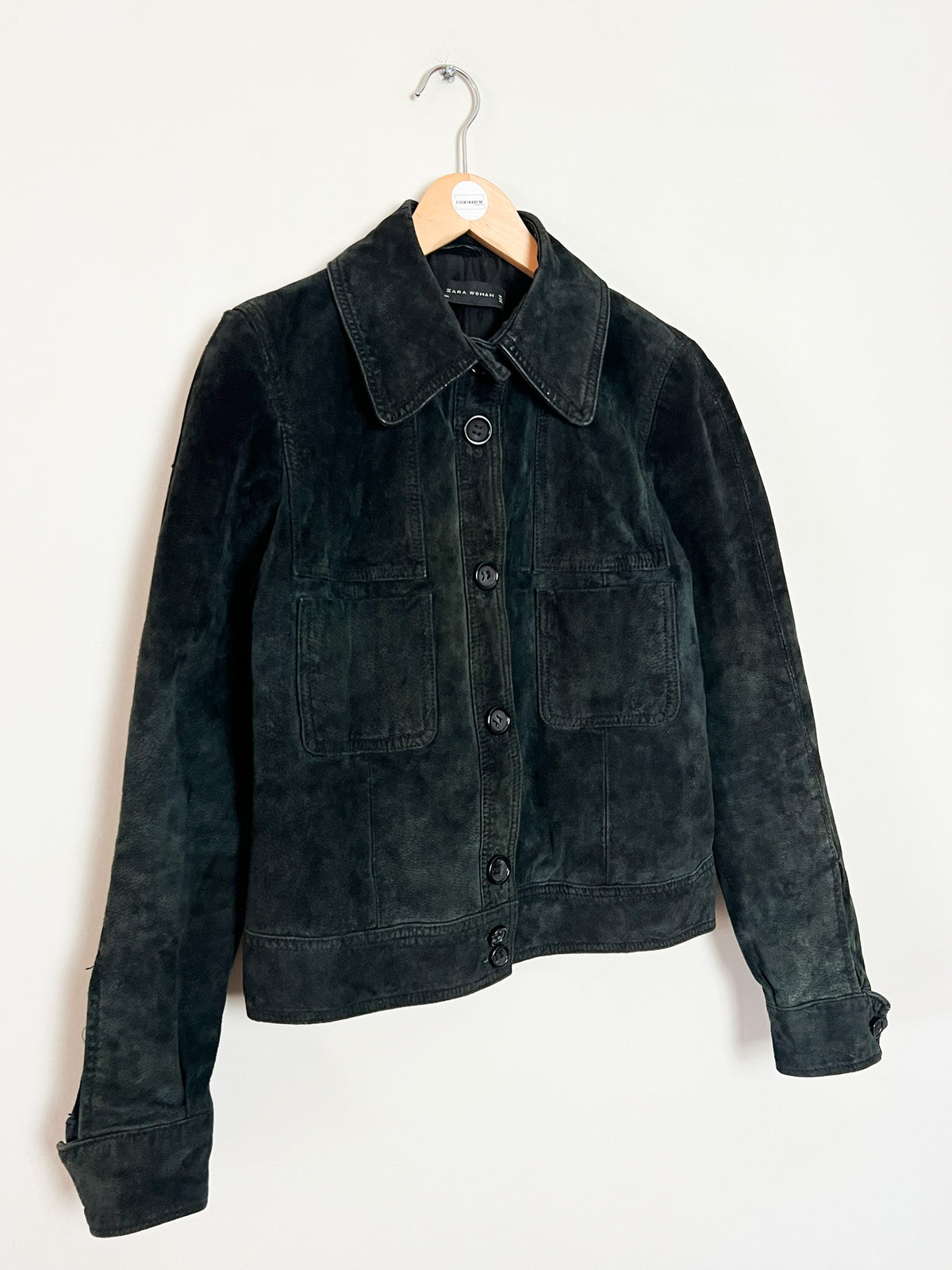 Veste courte en daim noir Zara Woman style rétro 70s 100% Croûte de cuir Taille 36