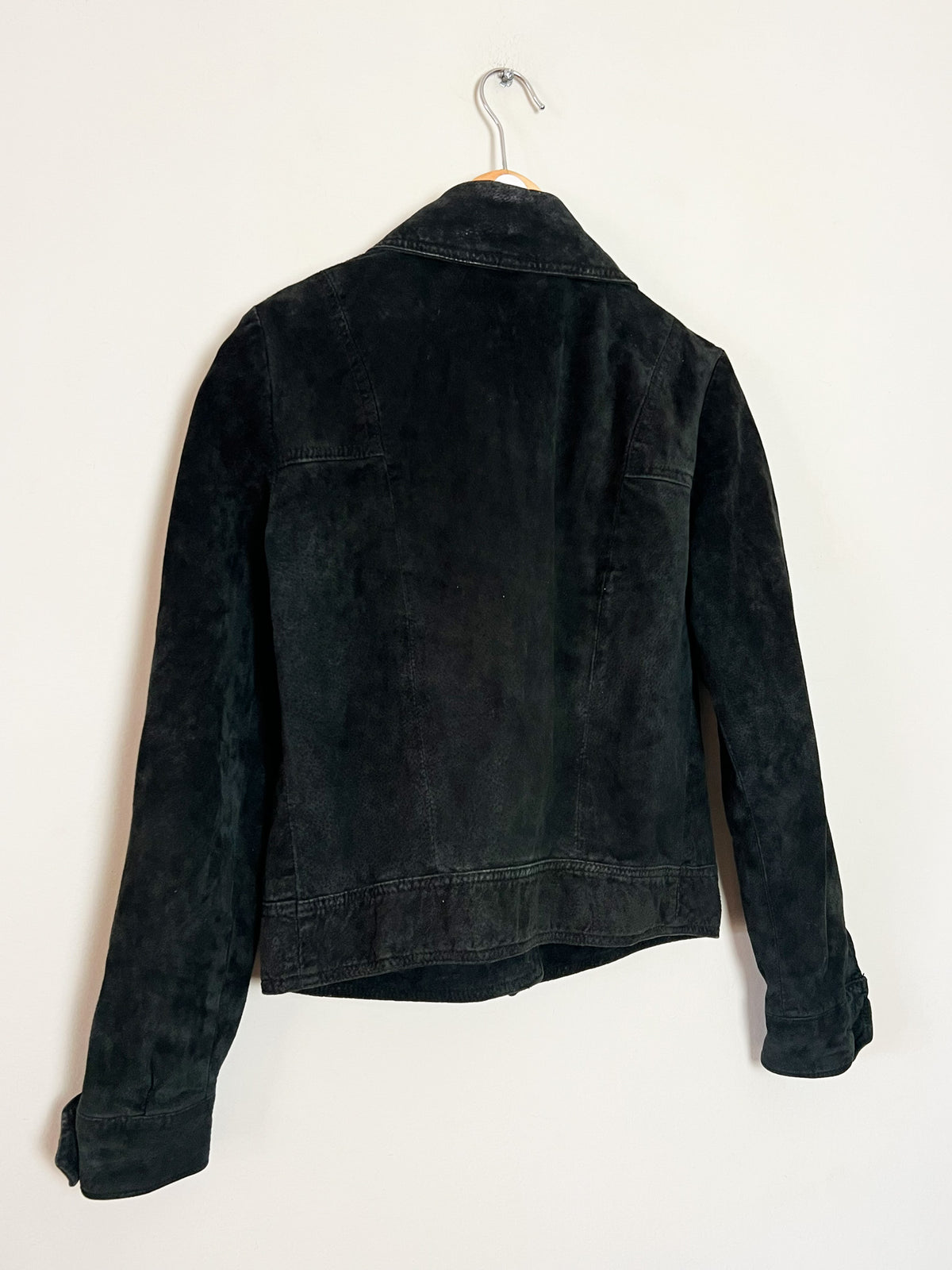 Veste courte en daim noir Zara Woman style rétro 70s 100% Croûte de cuir Taille 36