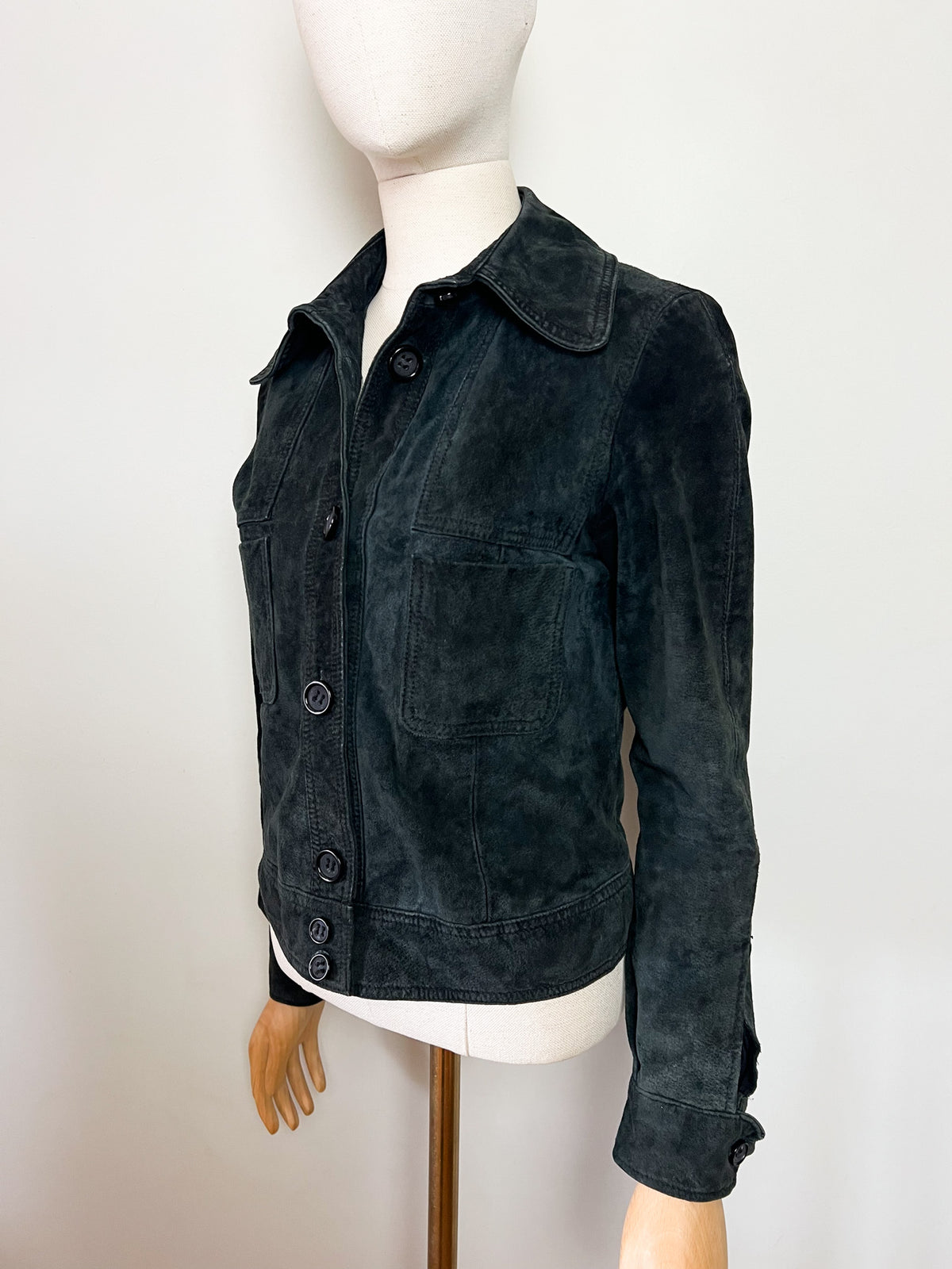 Veste courte en daim noir Zara Woman style rétro 70s 100% Croûte de cuir Taille 36