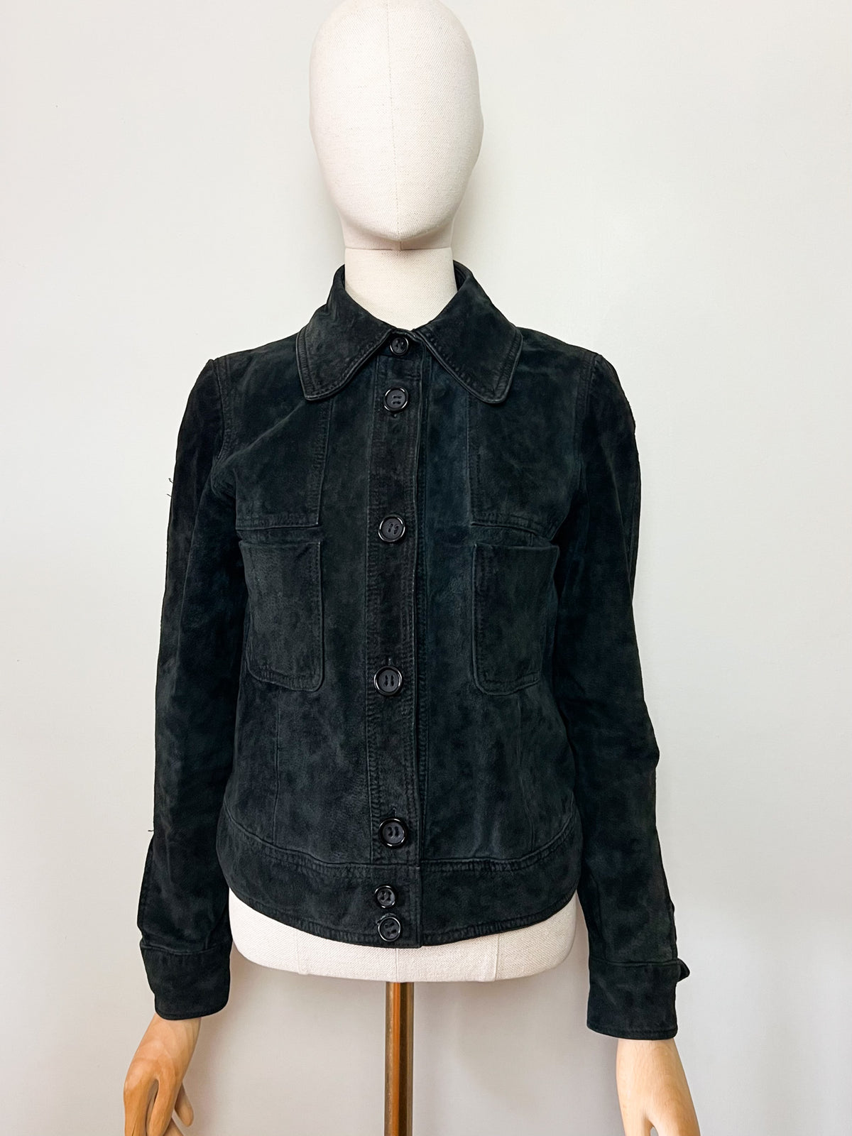 Veste courte en daim noir Zara Woman style rétro 70s 100% Croûte de cuir Taille 36