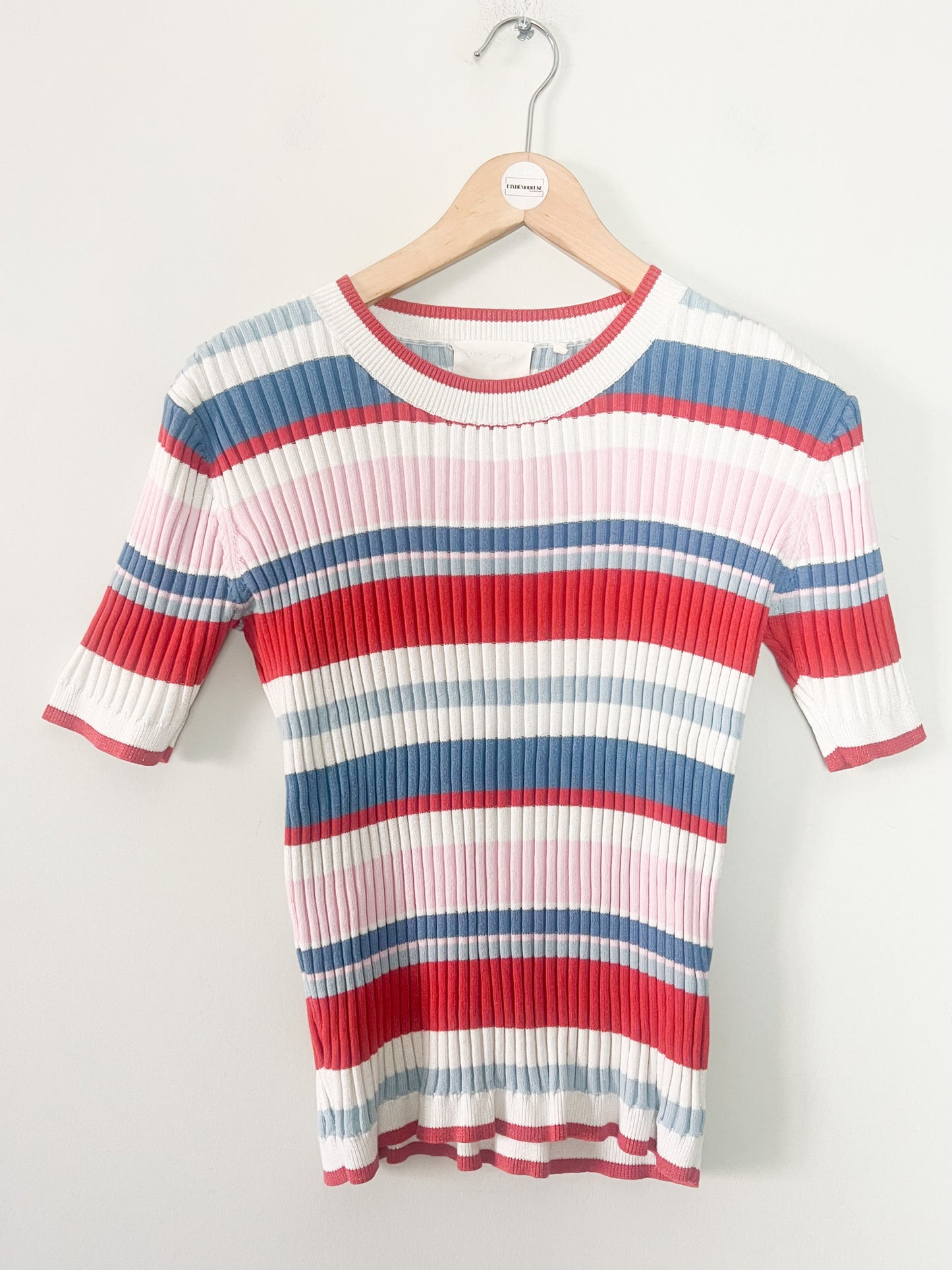 Top t-shirt manches courtes Irisé - Rayures Multicolores - Look Rétro - Marie Sixtine T36