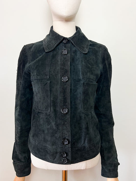 Veste courte en daim noir Zara Woman style rétro 70s 100% Croûte de cuir Taille 36