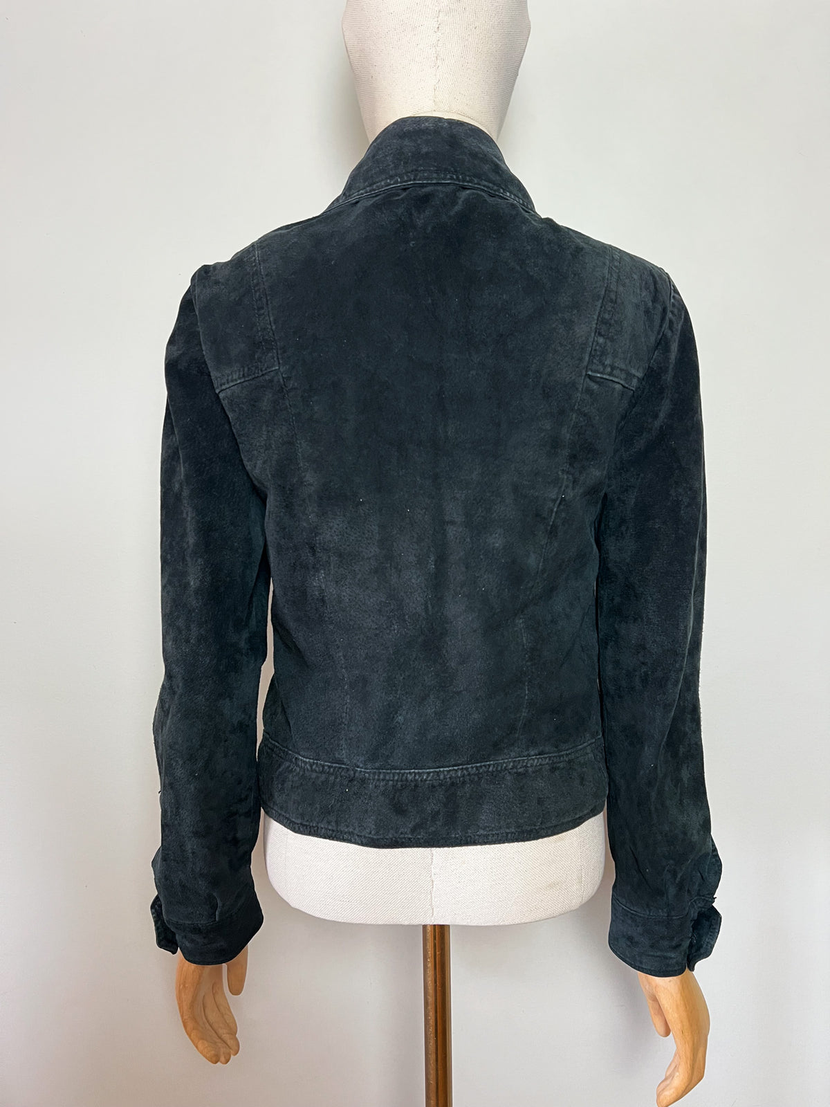 Veste courte en daim noir Zara Woman style rétro 70s 100% Croûte de cuir Taille 36