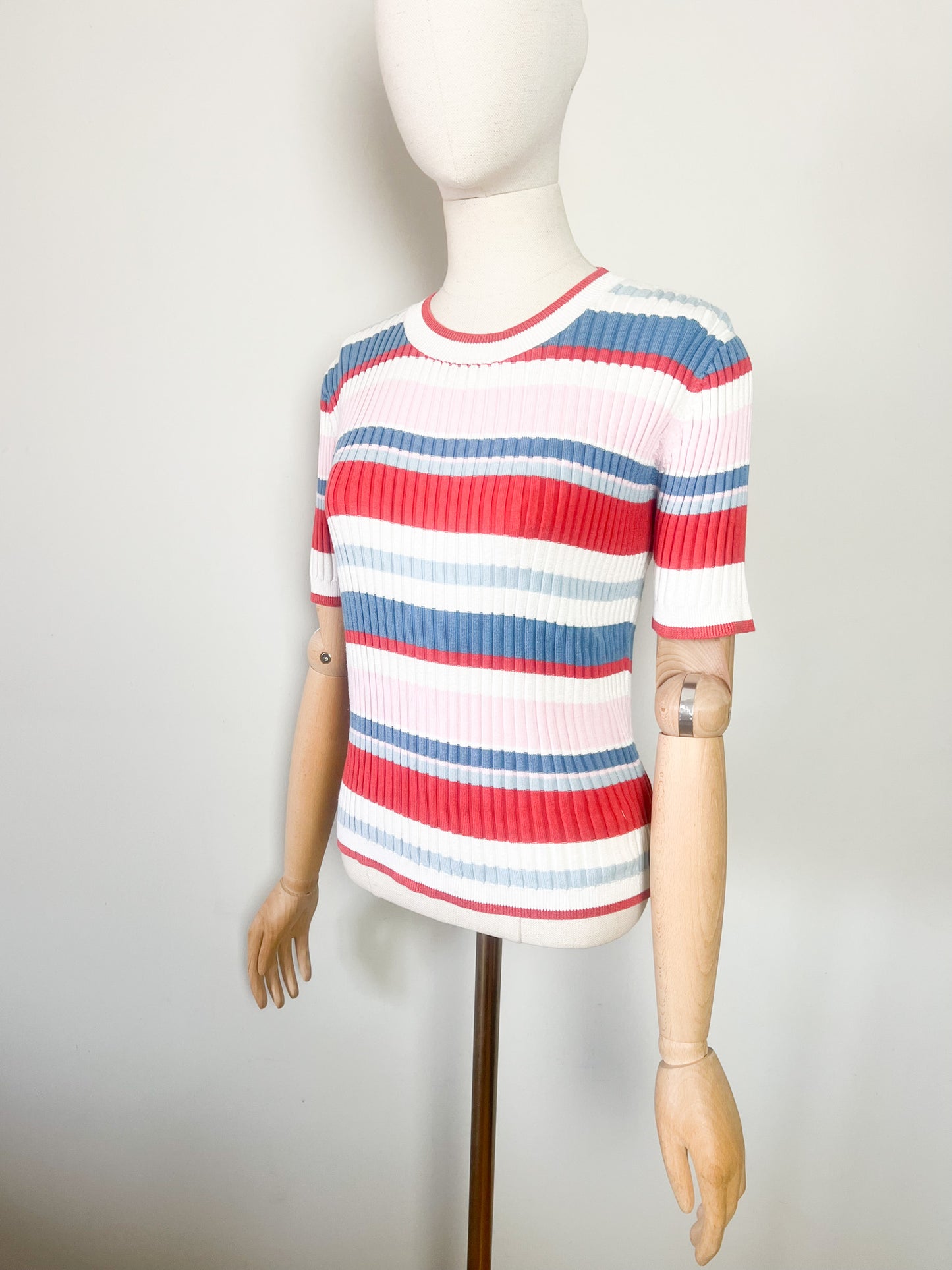Top t-shirt manches courtes Irisé - Rayures Multicolores - Look Rétro - Marie Sixtine T36