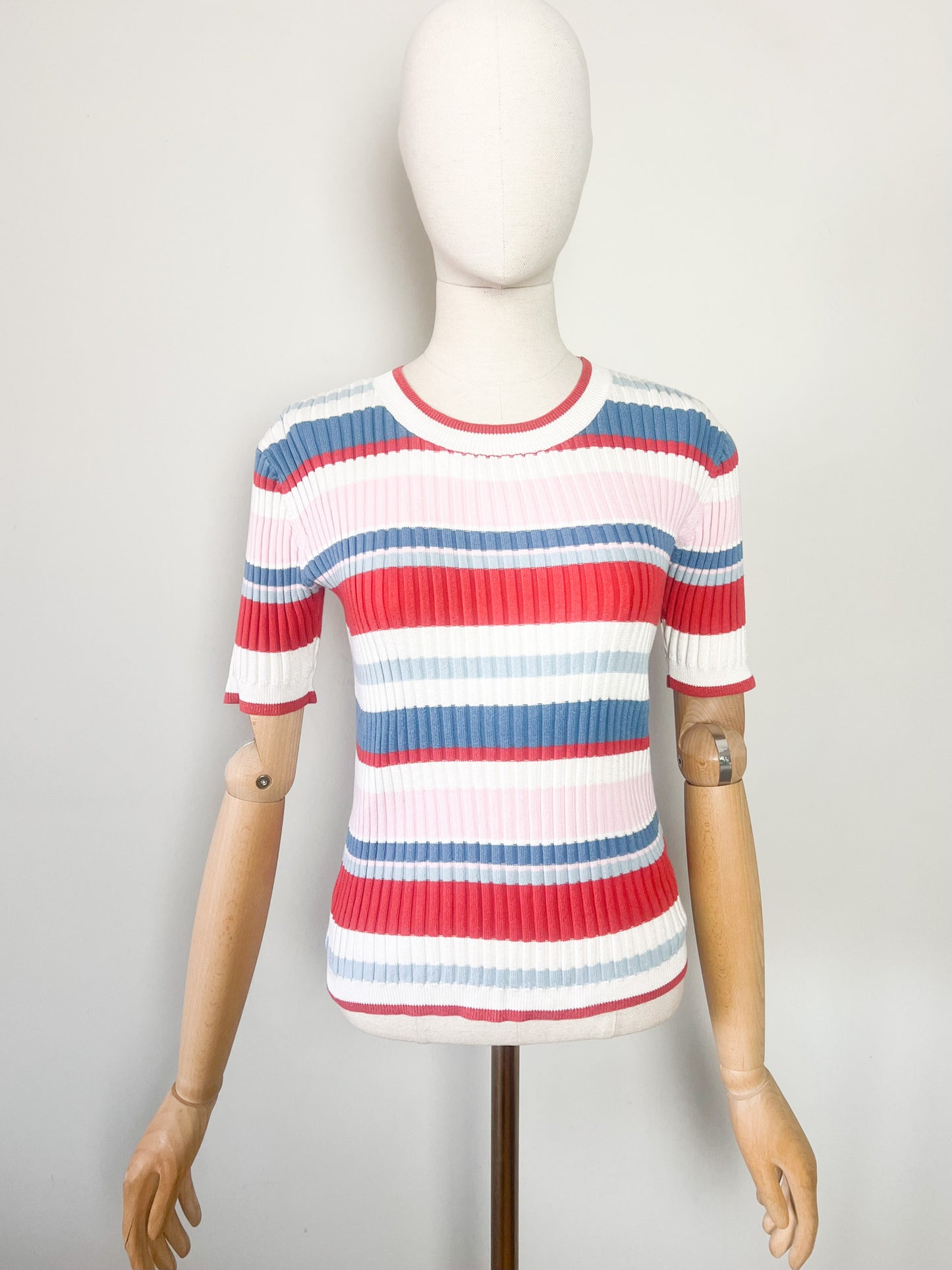 Top t-shirt manches courtes Irisé - Rayures Multicolores - Look Rétro - Marie Sixtine T36