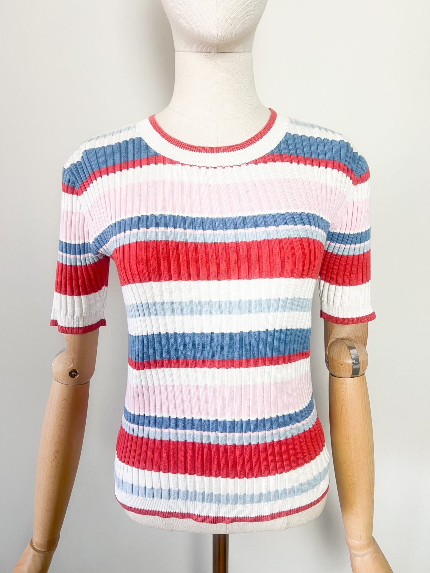 Top t-shirt manches courtes Irisé - Rayures Multicolores - Look Rétro - Marie Sixtine T36