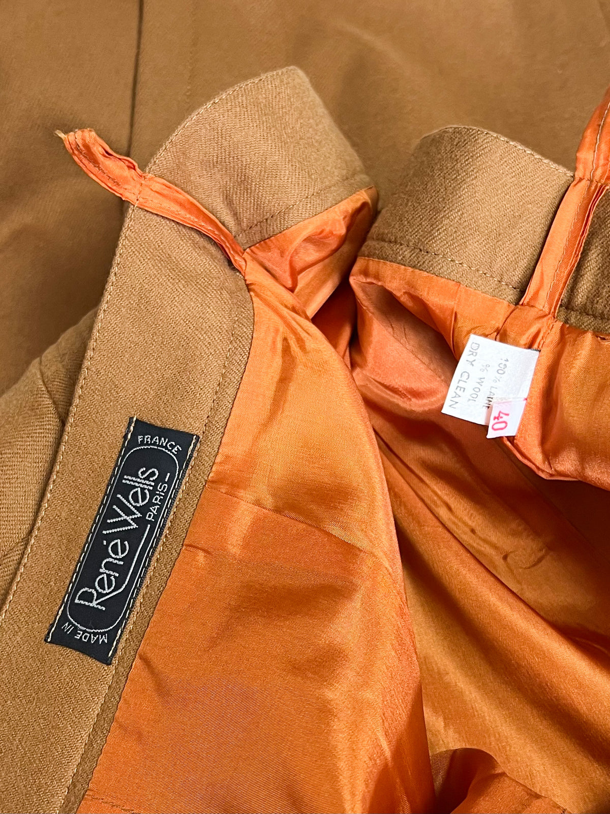 Jupe droite vintage années 70s 80s marron bronze 100 % Laine René Wells Paris Made in France Taille 36