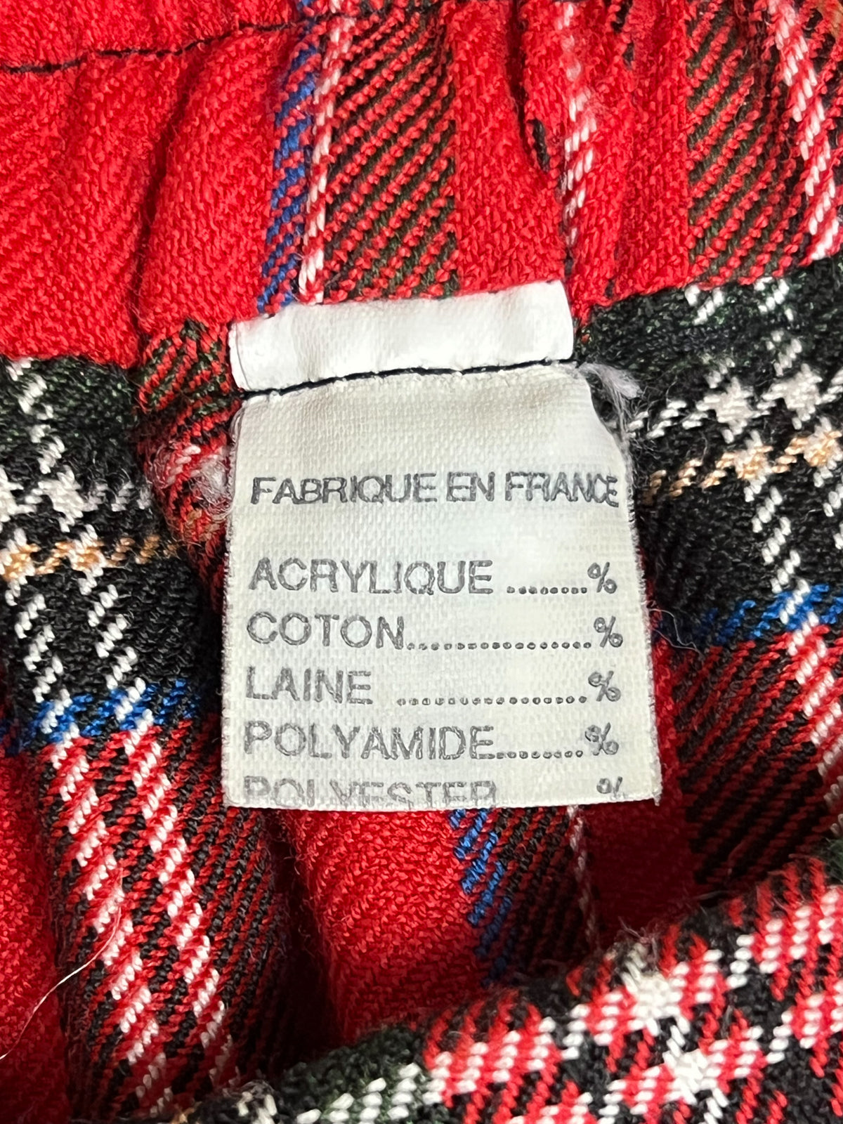 Jupe midi plissée vintage 70s 80s tartan rouge à boutons — Made in France — Taille 36/38