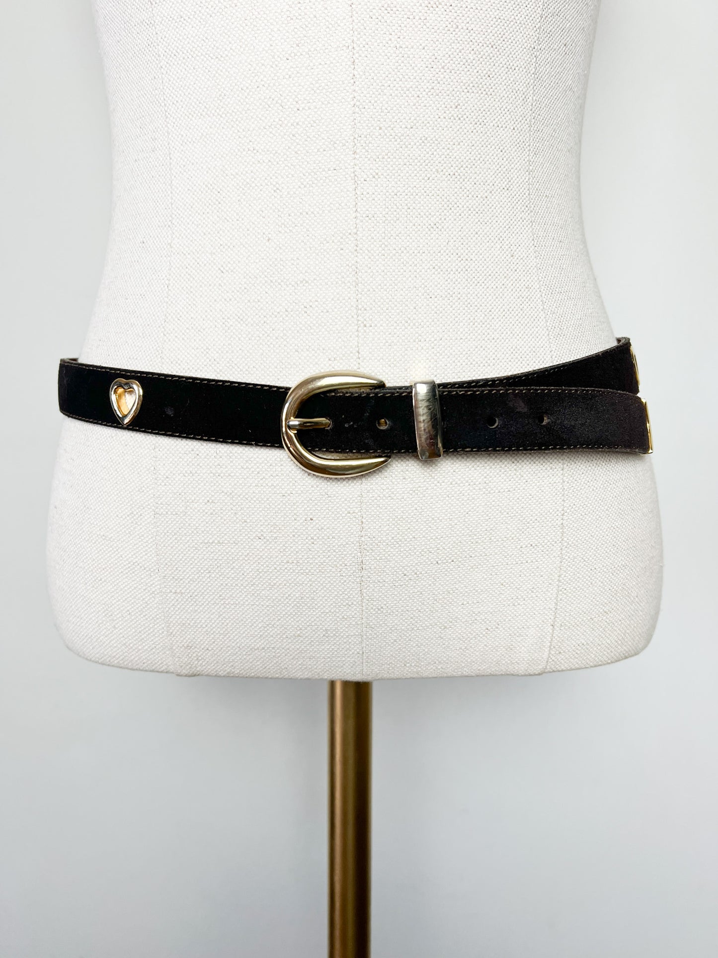 Ceinture Femme Croute de Cuir Marron - Boucle Cœur Doré Ajouré - T. 80 - Made in France