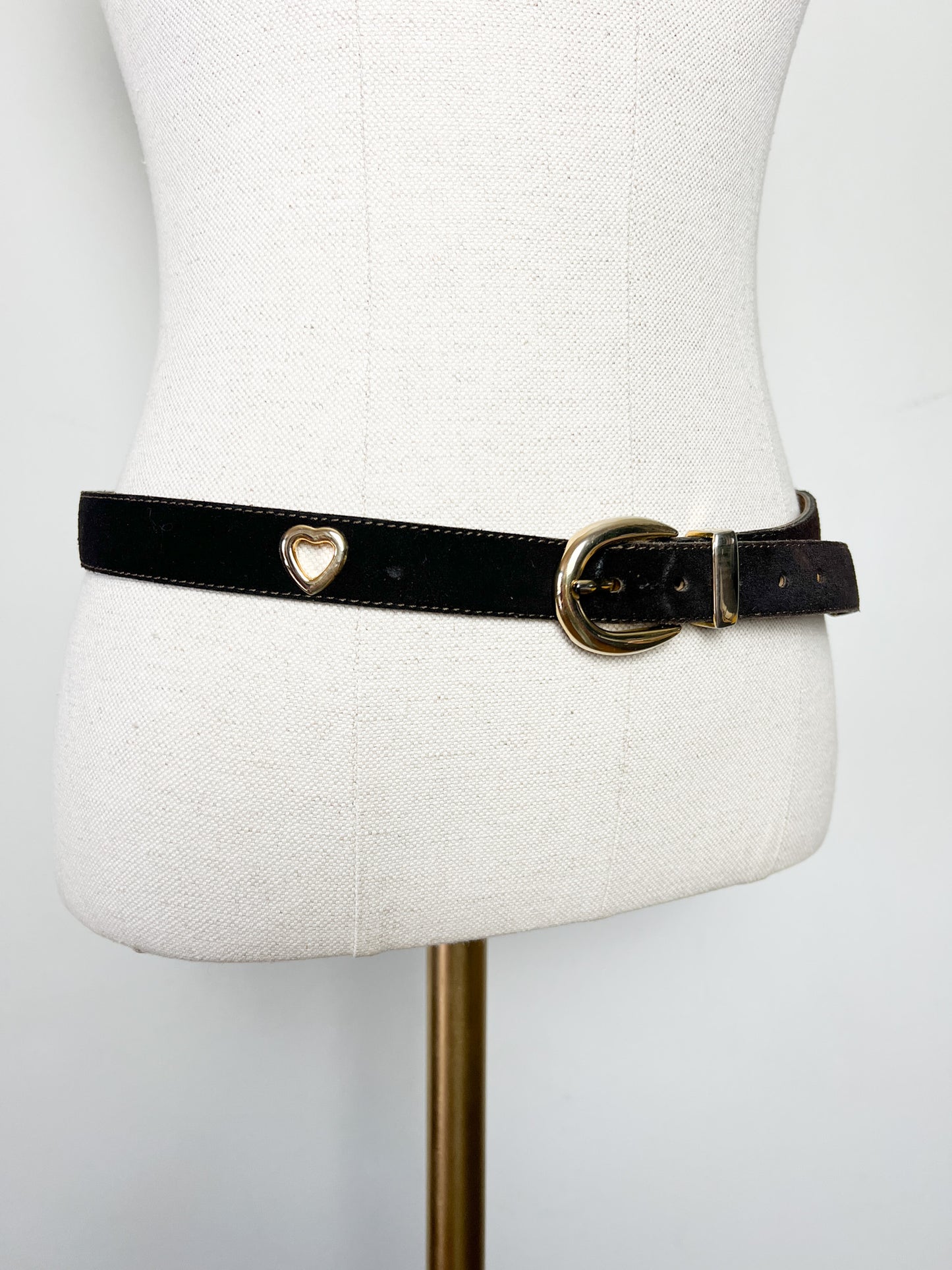 Ceinture Femme Croute de Cuir Marron - Boucle Cœur Doré Ajouré - T. 80 - Made in France
