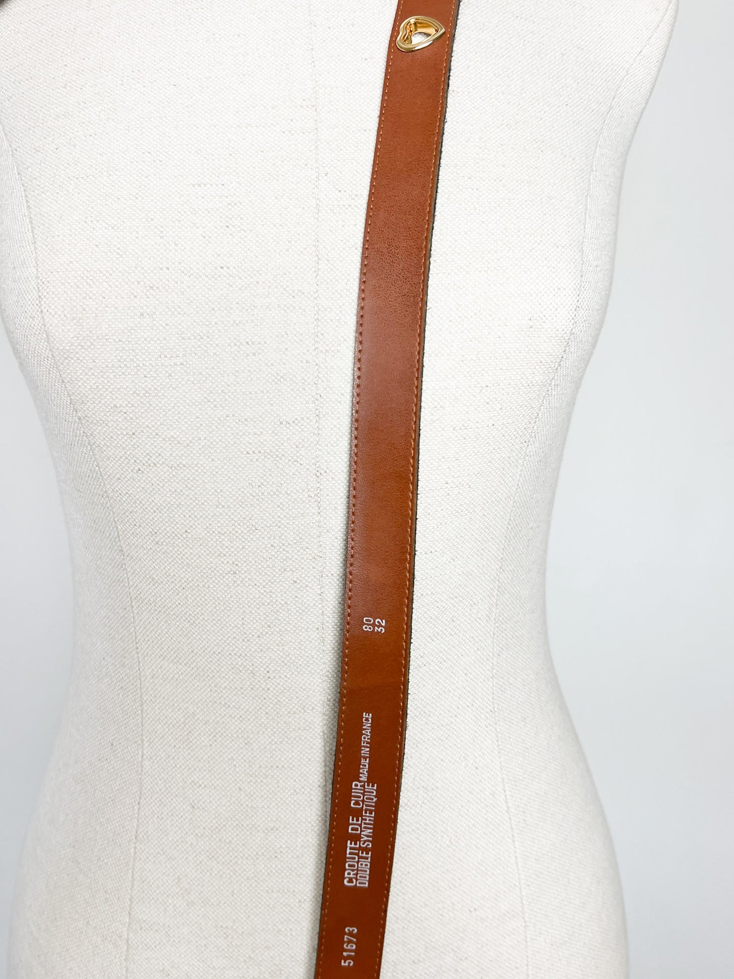 Ceinture Femme Croute de Cuir Marron - Boucle Cœur Doré Ajouré - T. 80 - Made in France