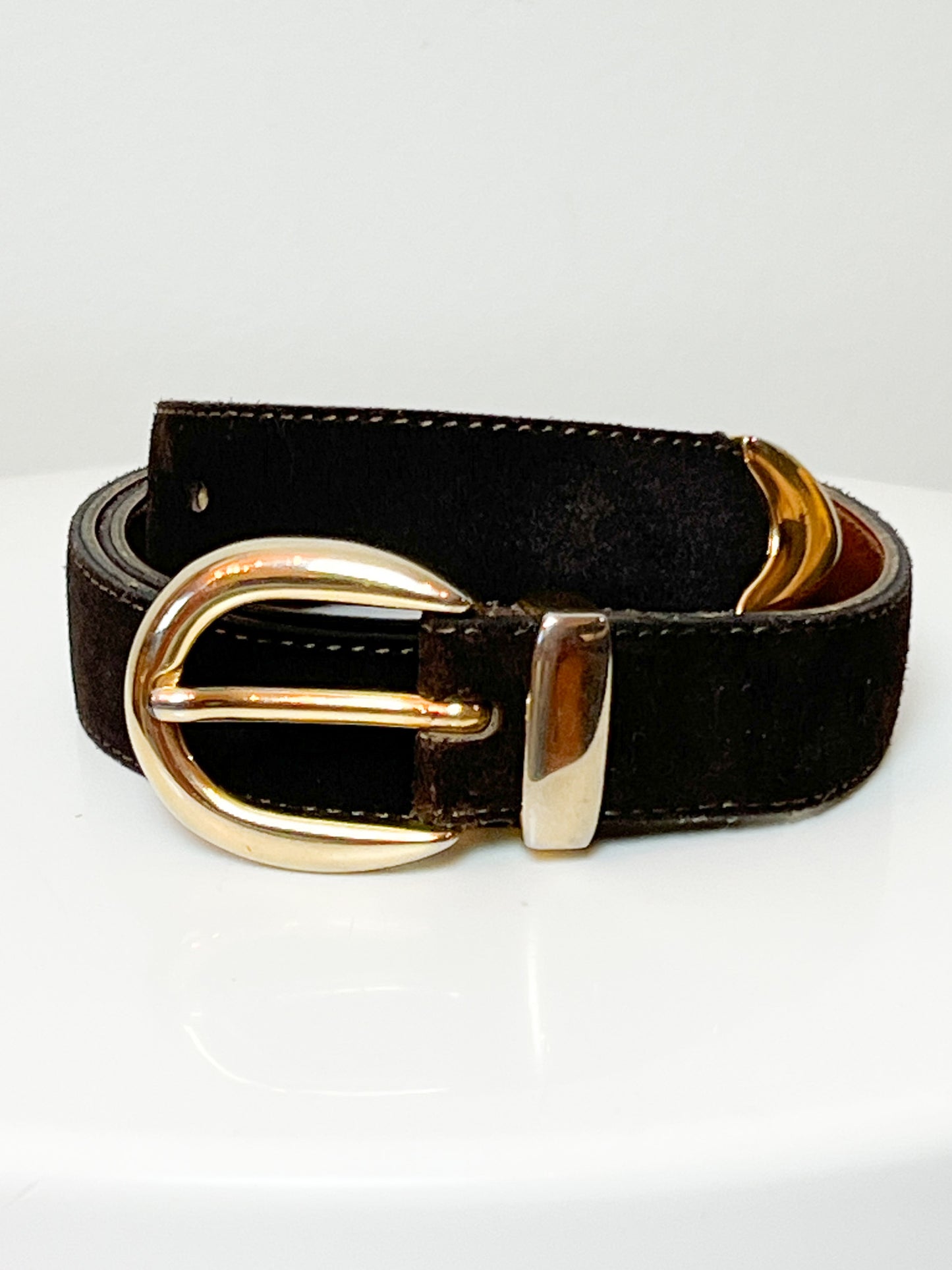 Ceinture Femme Croute de Cuir Marron - Boucle Cœur Doré Ajouré - T. 80 - Made in France