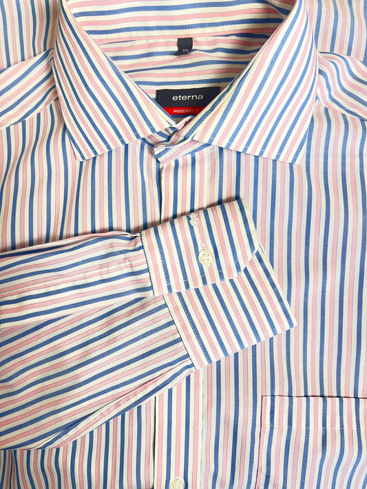Chemise - Rayures Pastel - Mixte & Repassage Facile Eterna "Swiss Cotton"- TM