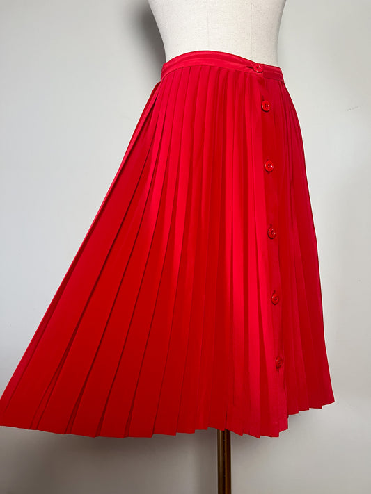 Jupe Vintage Plissée Rouge Boutonnée Devant - 100% Polyester - Made in France - Années 70/80 - T. 36 FR (S)