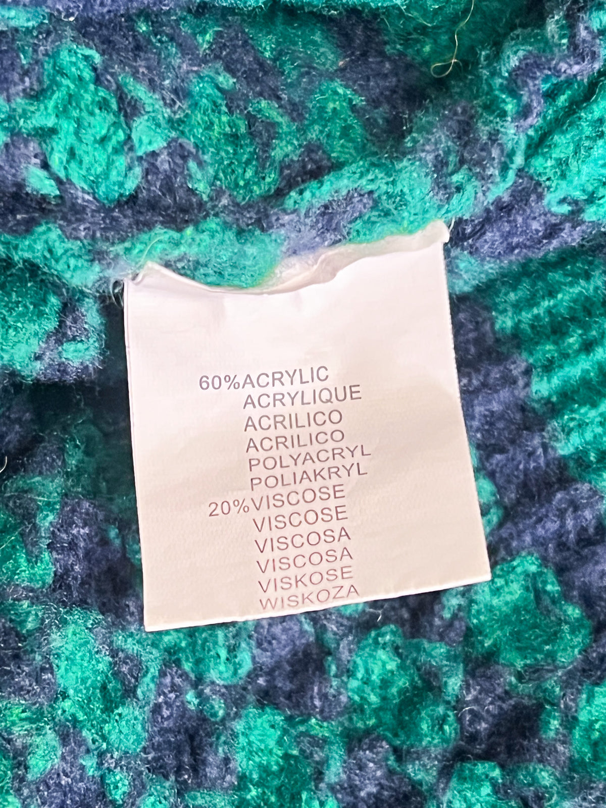 Cardigan croisé vintage 80s bleu marine et vert sapin — Boutons bijoux nacre & manches ballon — Taille 38/40