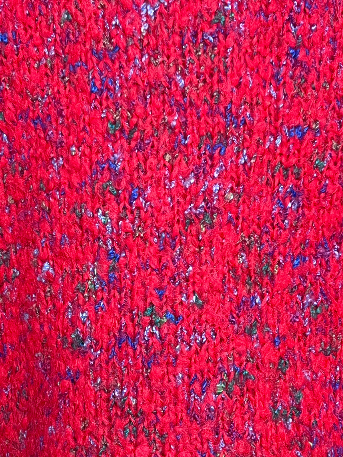 Pull vintage 80s rouge moucheté & motif géométrique losange tricoté main — Taille 38/40