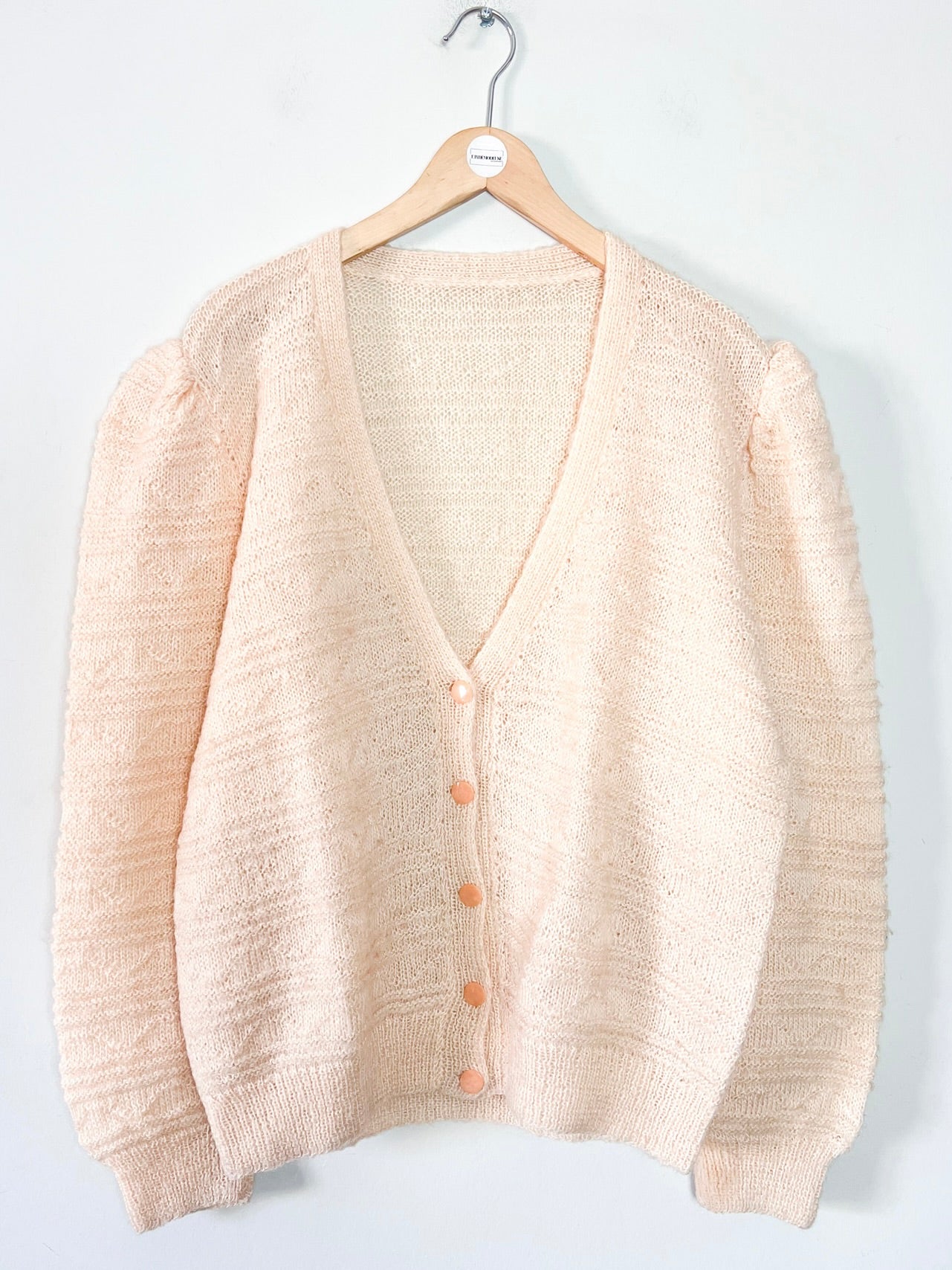 Cardigan Vintage Années 80 Tricoté Main - Beige Rosé - Détails de Maille - T40/42