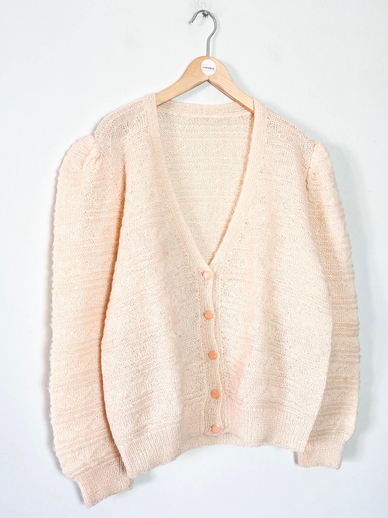 Cardigan Vintage Années 80 Tricoté Main - Beige Rosé - Détails de Maille - T40/42