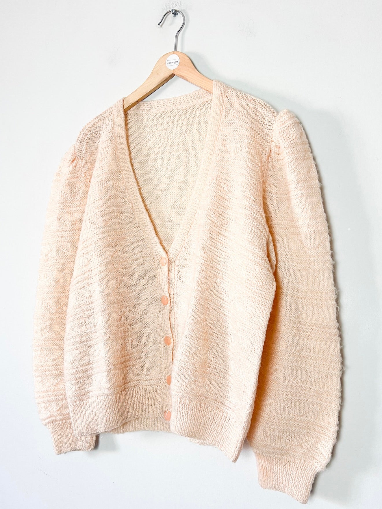 Cardigan Vintage Années 80 Tricoté Main - Beige Rosé - Détails de Maille - T40/42