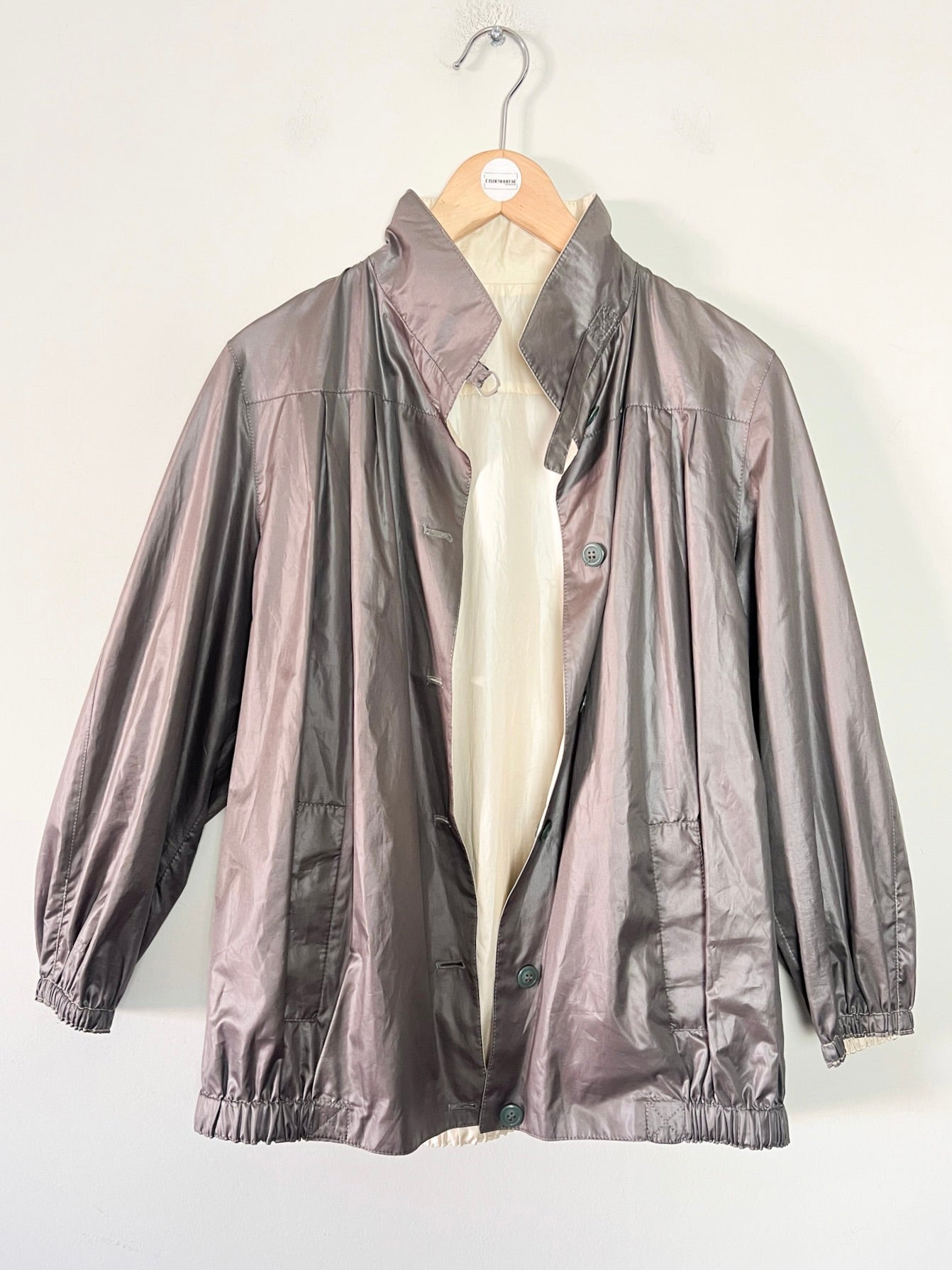 Blouson Coupe-vent Réversible Vintage - Coupe "Boule" 80s/90s - Crème & Marron Glacé - T. 40/42