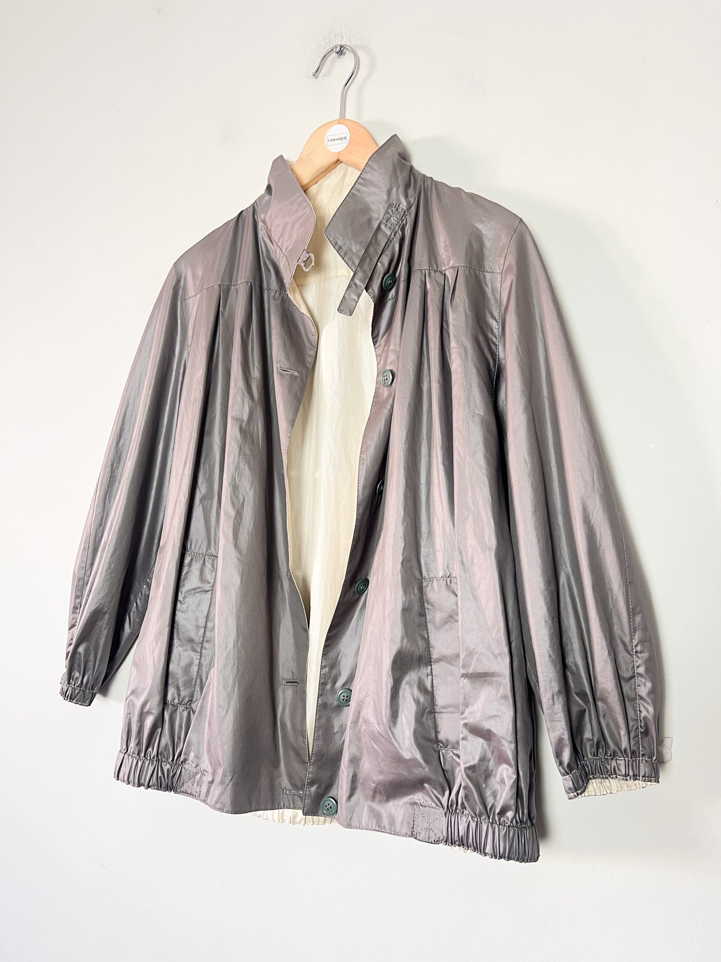 Blouson Coupe-vent Réversible Vintage - Coupe "Boule" 80s/90s - Crème & Marron Glacé - T. 40/42