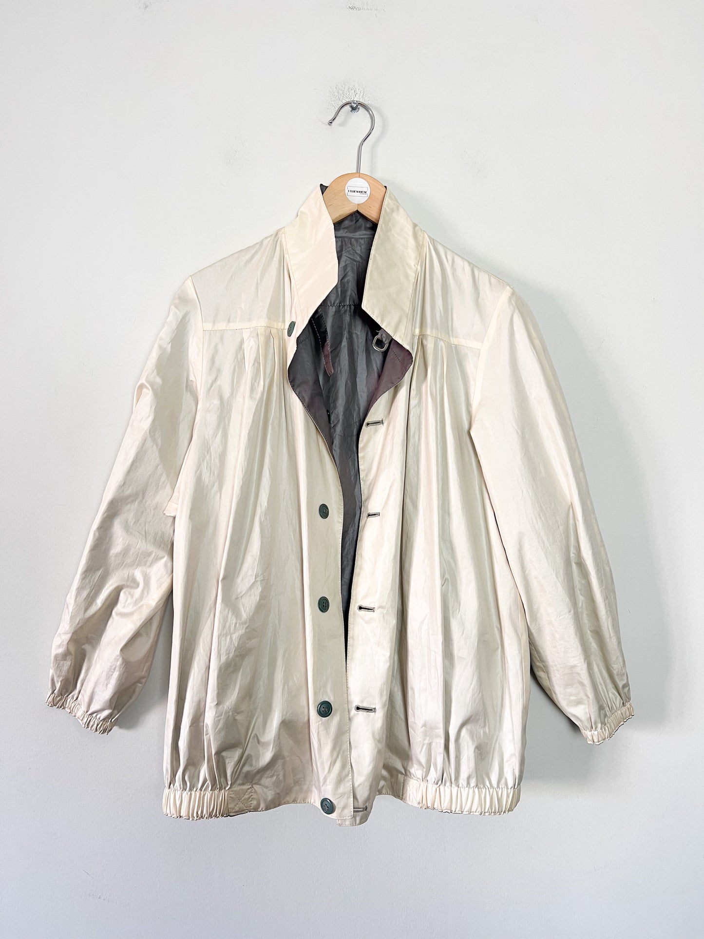 Blouson Coupe-vent Réversible Vintage - Coupe "Boule" 80s/90s - Crème & Marron Glacé - T. 40/42