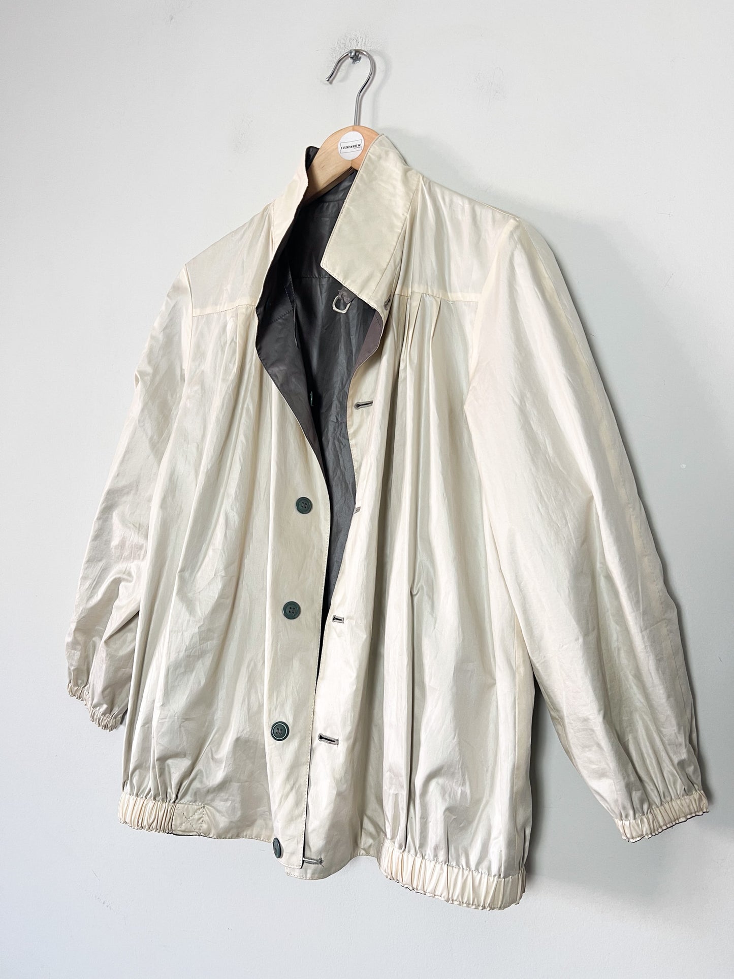 Blouson Coupe-vent Réversible Vintage - Coupe "Boule" 80s/90s - Crème & Marron Glacé - T. 40/42