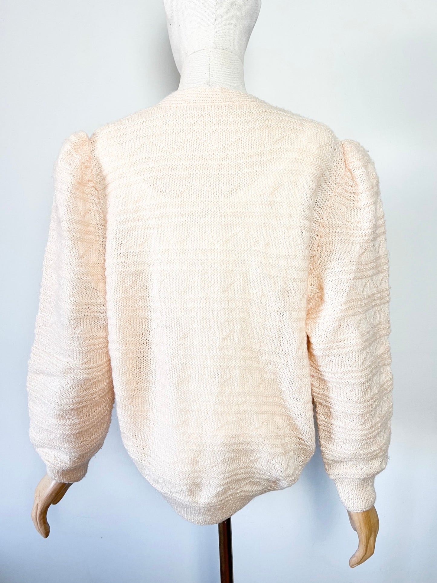 Cardigan Vintage Années 80 Tricoté Main - Beige Rosé - Détails de Maille - T40/42