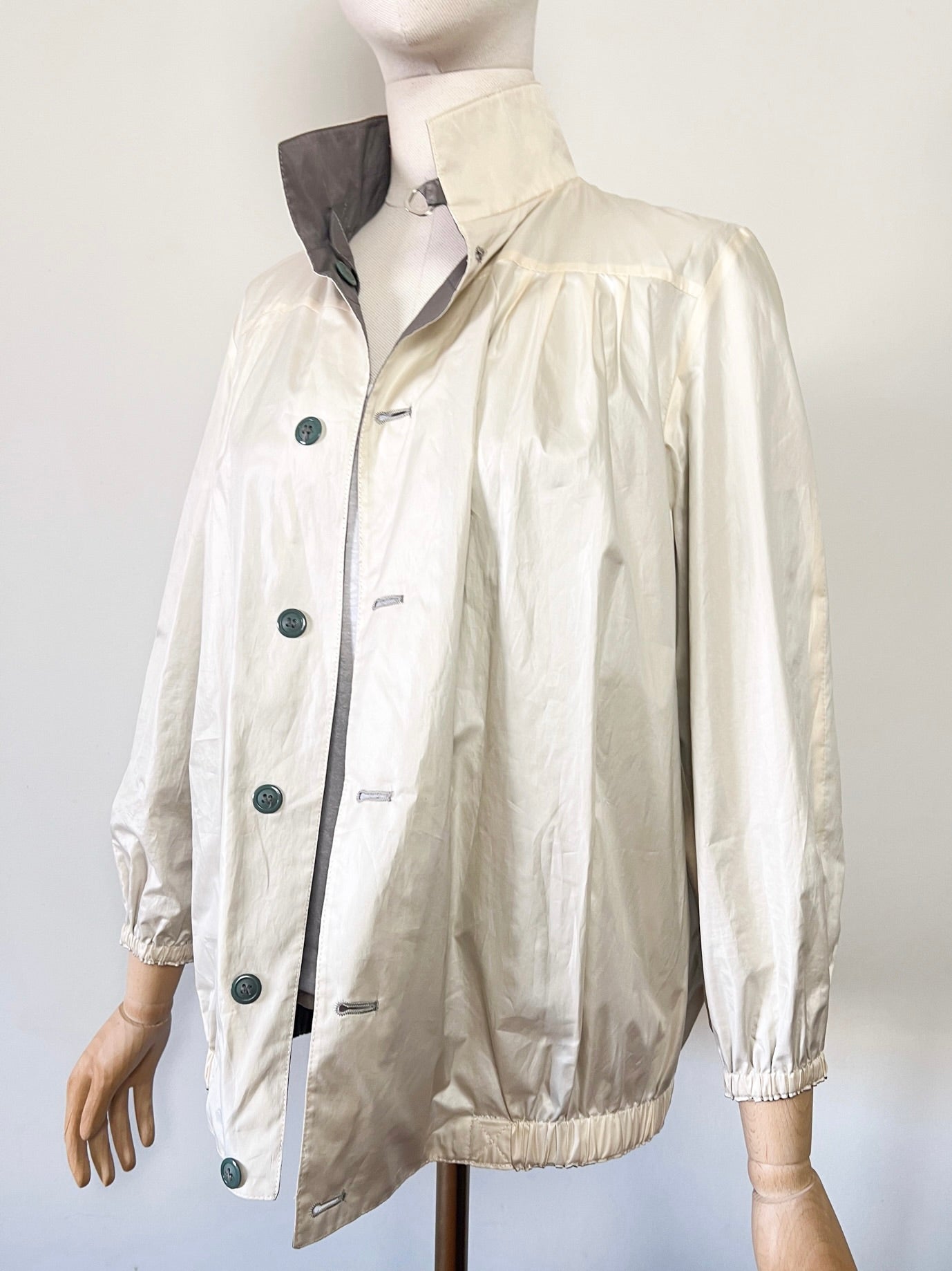Blouson Coupe-vent Réversible Vintage - Coupe "Boule" 80s/90s - Crème & Marron Glacé - T. 40/42