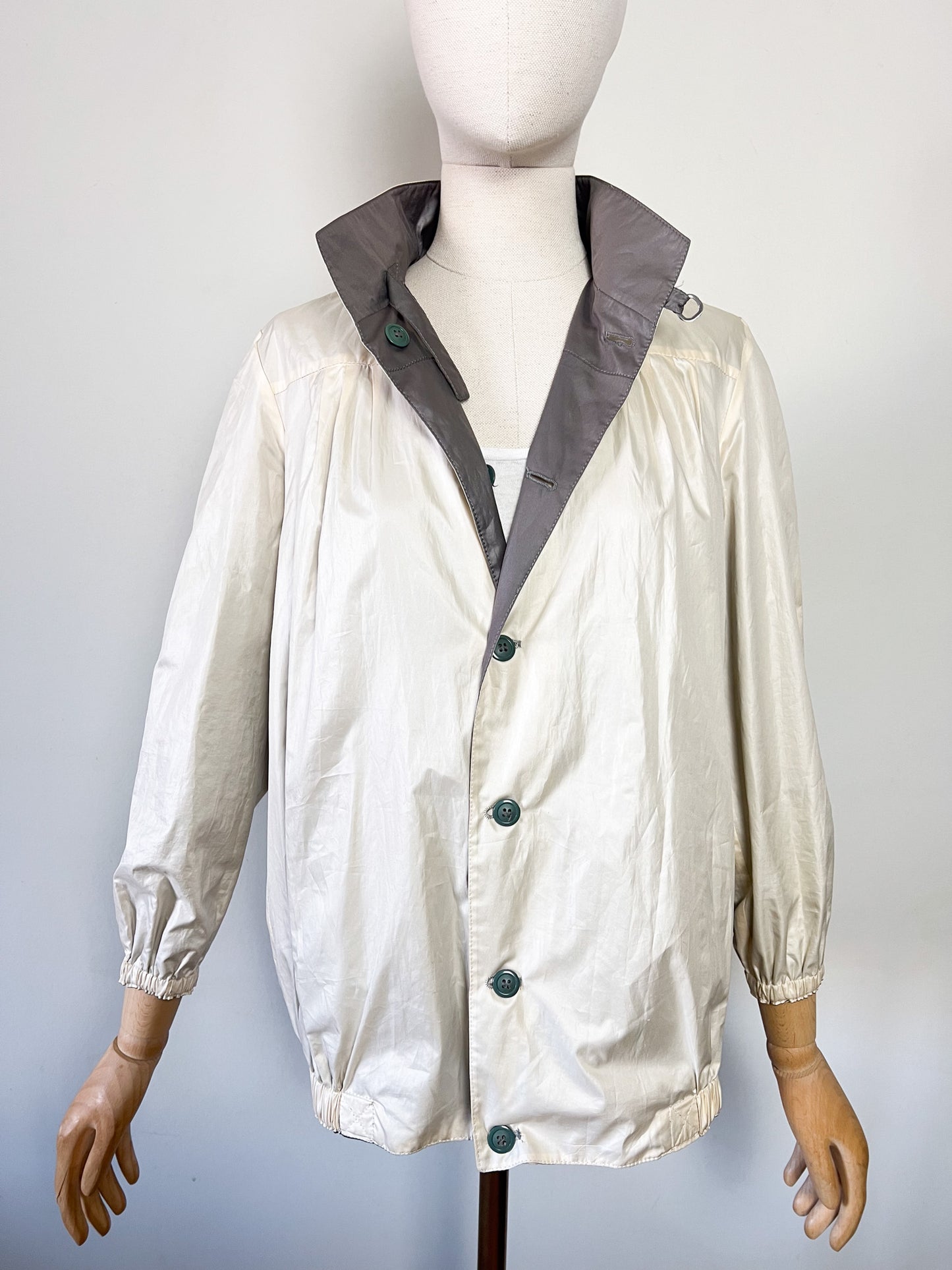 Blouson Coupe-vent Réversible Vintage - Coupe "Boule" 80s/90s - Crème & Marron Glacé - T. 40/42