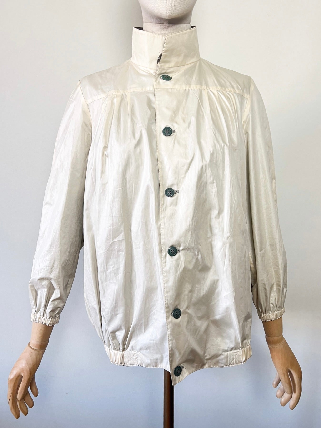 Blouson Coupe-vent Réversible Vintage - Coupe "Boule" 80s/90s - Crème & Marron Glacé - T. 40/42