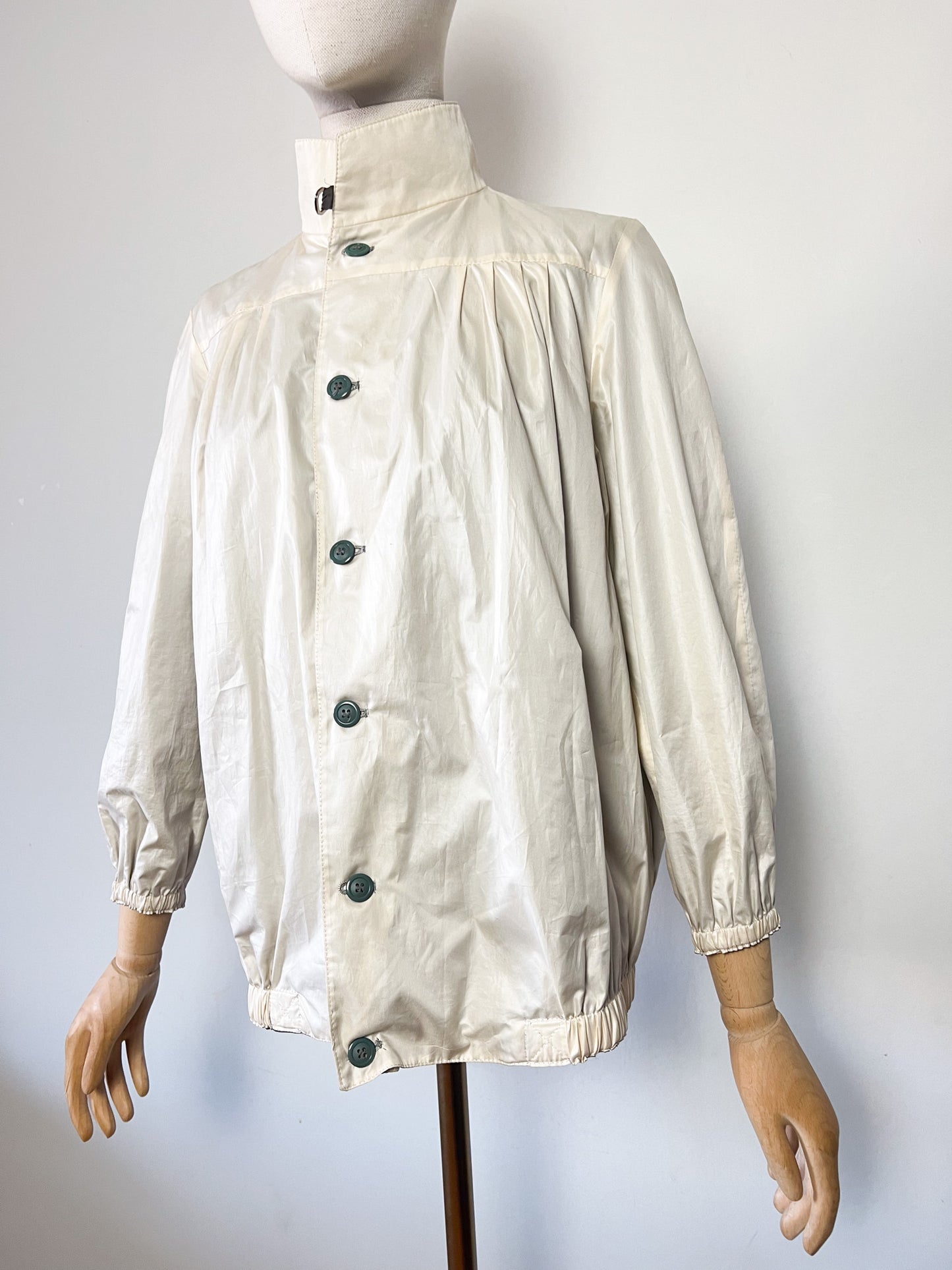 Blouson Coupe-vent Réversible Vintage - Coupe "Boule" 80s/90s - Crème & Marron Glacé - T. 40/42