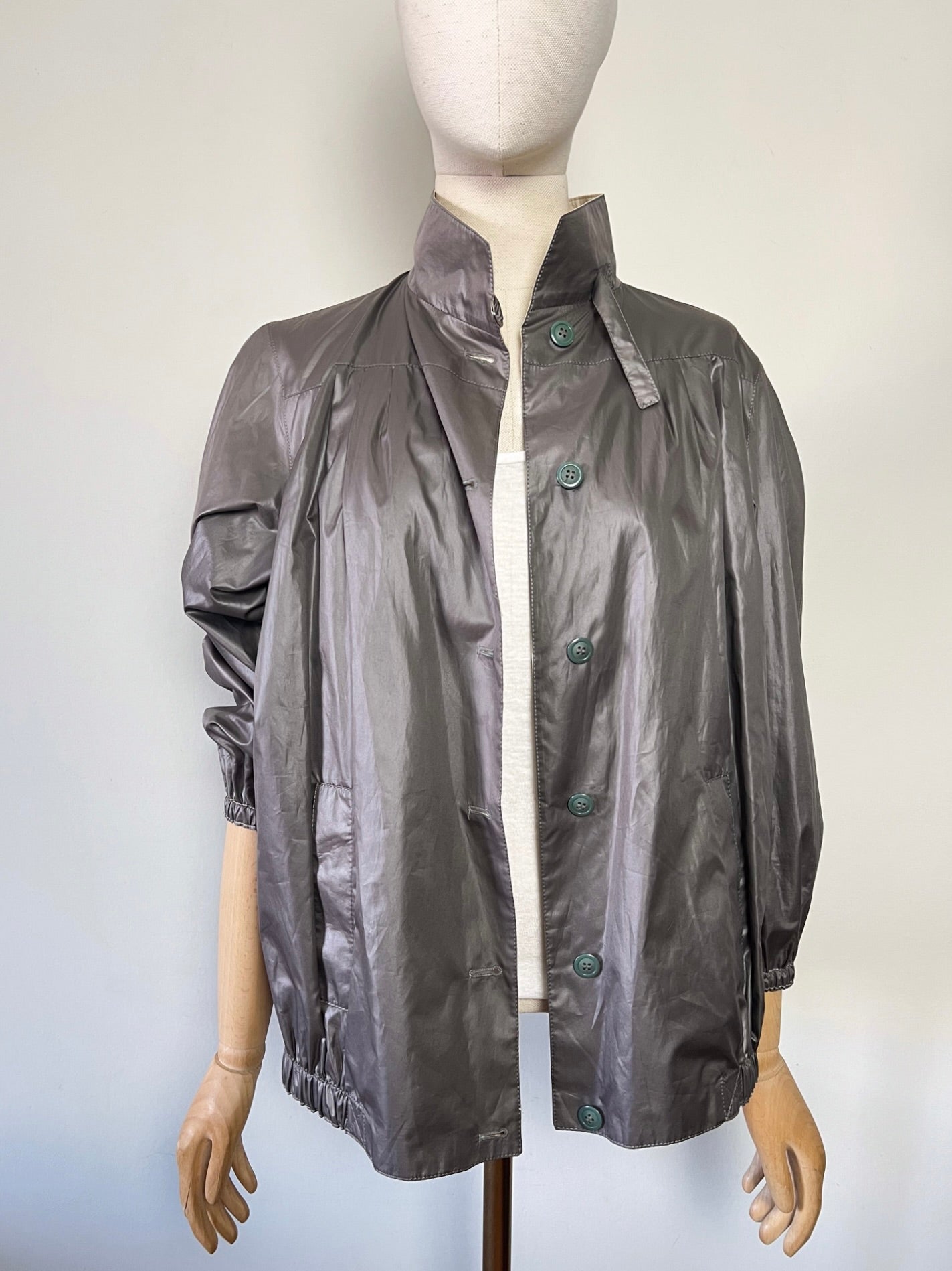 Blouson Coupe-vent Réversible Vintage - Coupe "Boule" 80s/90s - Crème & Marron Glacé - T. 40/42